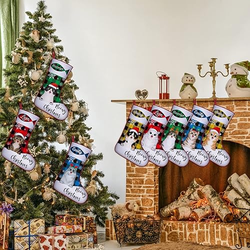 Miniatura 6 de Amlion Medias de Navidad con diseño de pez gato personalizadas con nombre, razas de gatos personalizadas, calcetines de Navidad, regalos para el
