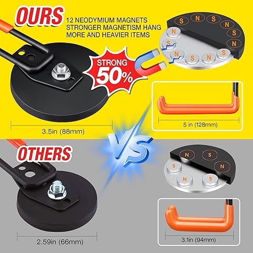Miniatura 5 de 2 ganchos magnéticos grandes y fuertes para colgar resistentes, ganchos de almacenamiento de imanes de neodimio de 3.5 pulgadas, soporte magnético