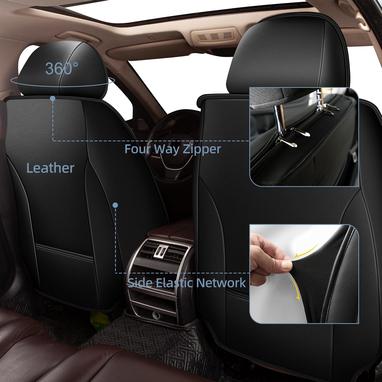 RAWAKORW Leather Car Seat Covers Fit for Toyota 4Runner 2003-2025 Front Set Luxury Leather Seat Cushion Waterproof Automotive Seat Protectors(2 Seat,Black)