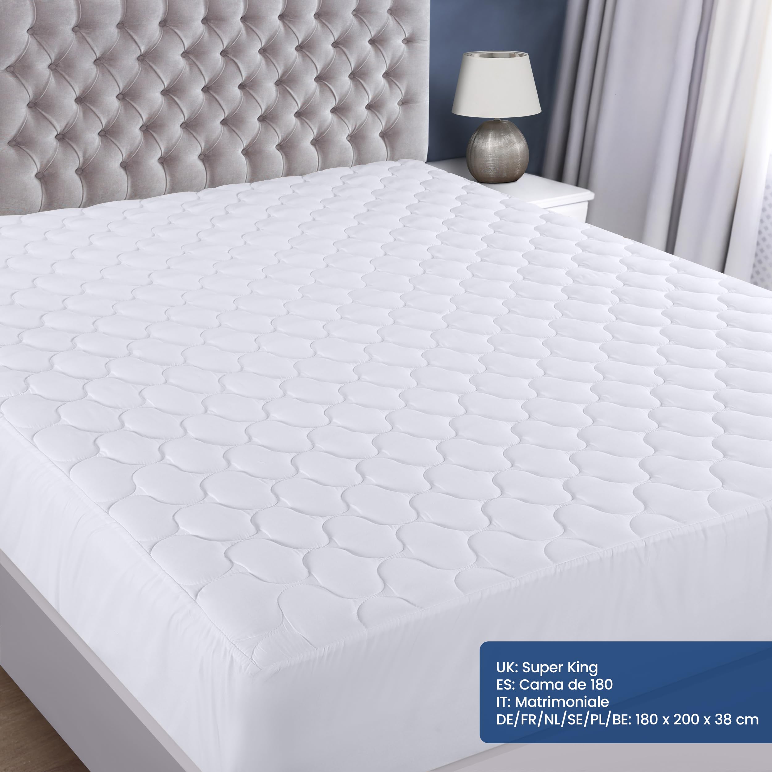Utopia Bedding Coprimaterasso trapuntato impermeabile 180 x 200 cm, materassino elastico per materasso spesso 38 cm (Bianco)