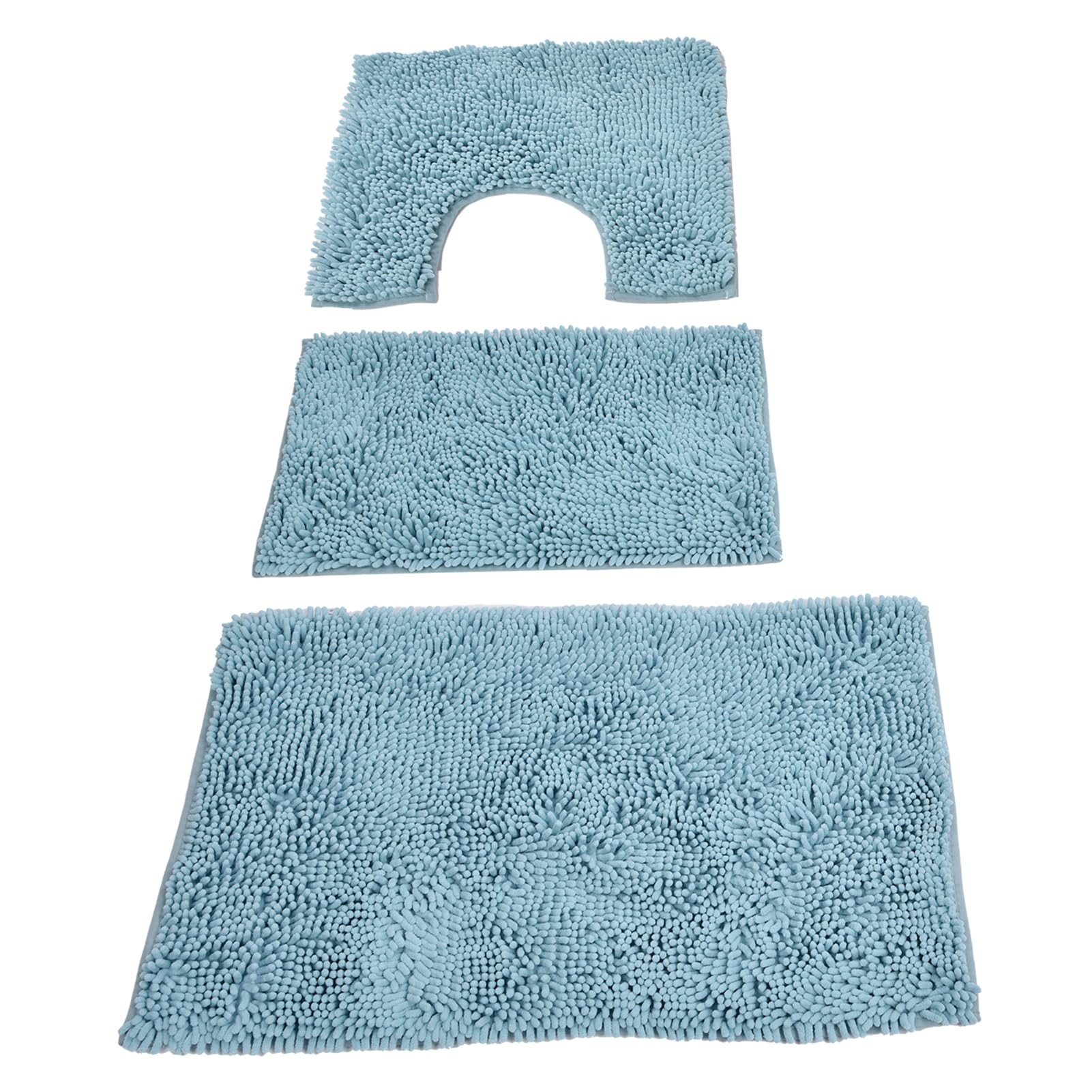 Cocoarm Set Tappeto da Bagno Tappetino da Bagno in Ciniglia 3 Pezzi con Adesivo Hot Melt Supporto Antiscivolo Morbido Assorbente Tappetino WC per Vasca da Lavandino WC di Casa (azzurro)
