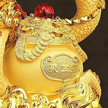 Amazon.co.jp: MKYOKO 風水の金の円盤のドラゴンの装飾品の大きい中国
