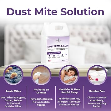 Hygea Natural Dust Mite Killer Spray - Eliminates Dust, Carpet, Rodent, Bird, Mites - Safe for Home, Children, Pets, Bedding & Furniture, 128 oz, Unscented