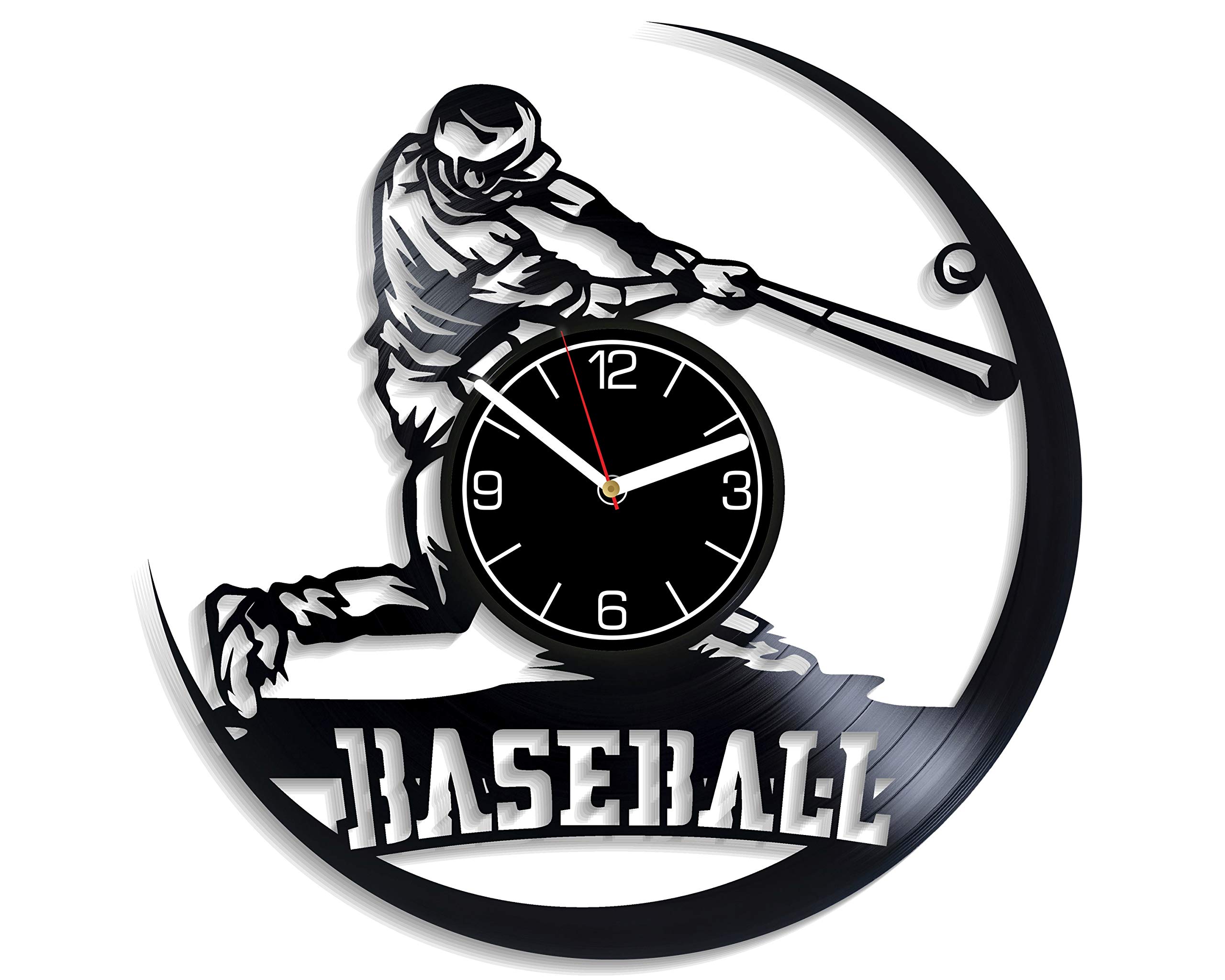 KovidesBaseball Vinyl Record Wall Clock Baseball Wall Art Baseball Clock Baseball Wall Clock Modern Baseball Gift Sport Home Decoration 12 inch Wall Clock Vintage Baseball Vinyl Clock Gift for Men