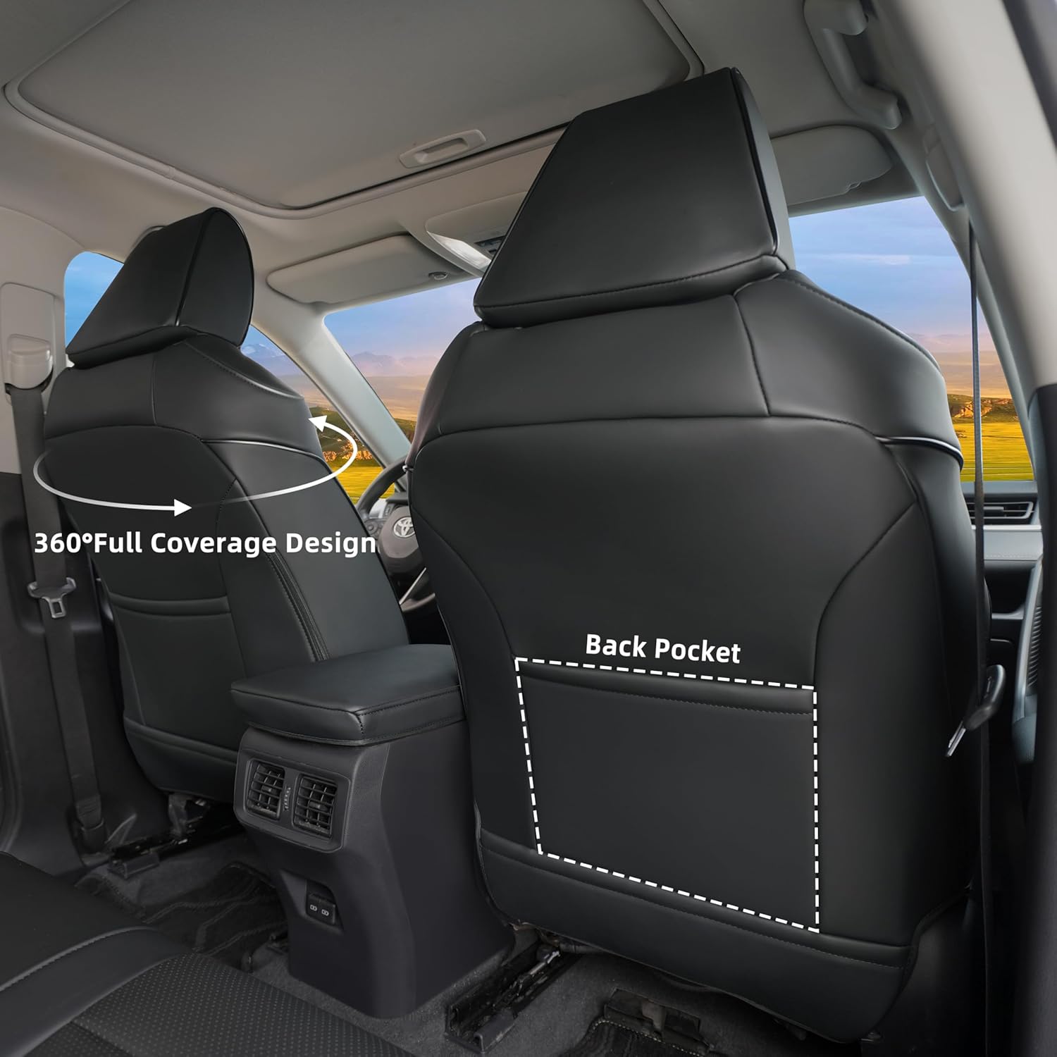Lolcar RAV4 Seat Covers Custom Fit for Toyota RAV4(Gasoline) 2019 2020 2021 2022 2023 2024 2025 LE,XLE,XLE Premium,Limited,Airbag Compatible,Car Seat Cover Full Set for SUV, Waterproof Leather(Black)