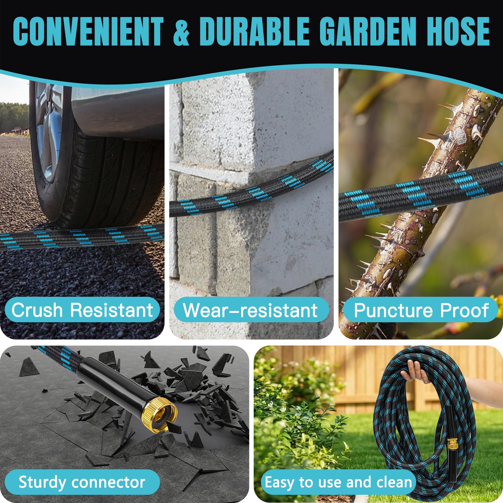 Gardentime 2,5 m langer, nicht dehnbarer Gartenschlauch, robuster, flexibler Wasserschlauch mit auslaufsicheren 1,9 cm Armaturen, 10 Modi, Sprühdüse, knickfrei, leicht und langlebig für Hof, Rasen
