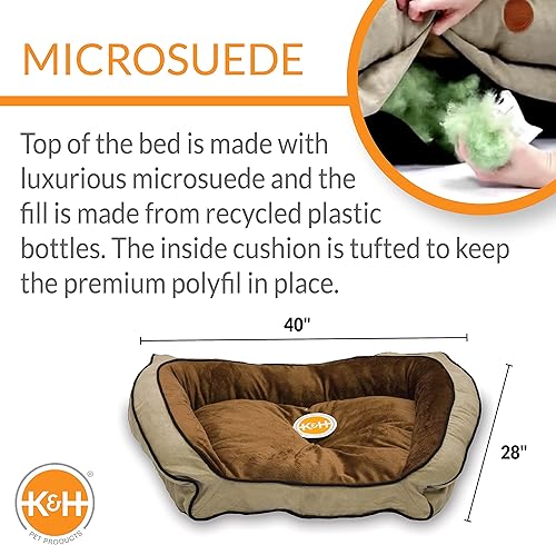 Miniatura 3 de K&H Pet Products Bolster Couch - Cama para mascotas, cama para perro estilo sofá, lavable a máquina, moca/bronceado, grande 28 x 40 pulgadas rosado,