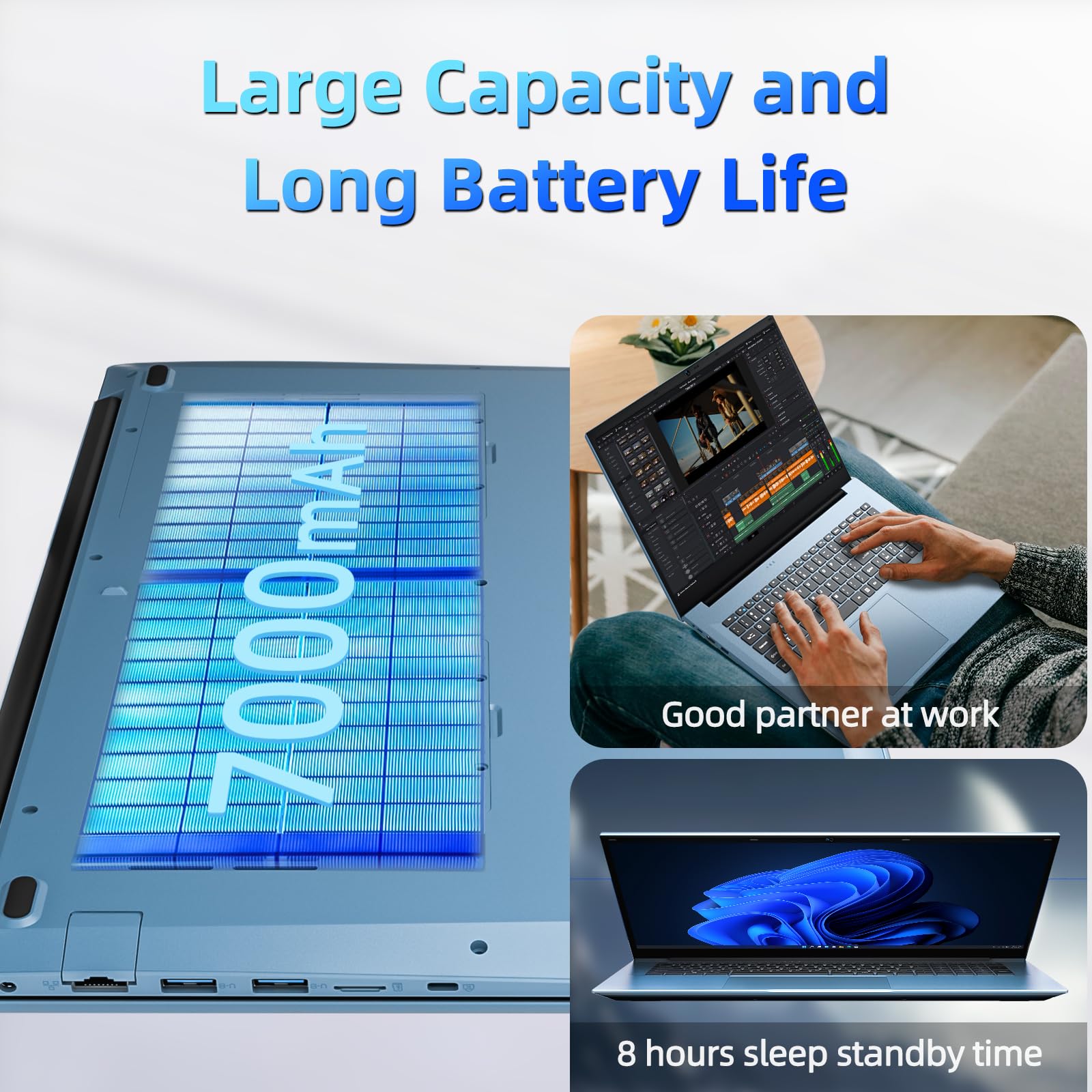 15.6 Inch Laptop, Windows 11 Laptops with Office 365, 16GB RAM 1024GB SSD, Celeron Quad-Core, 180° Lay-Flat Display, 7000mAh Battery, Full-Featured Type-C, Business Student Notebook — view 8