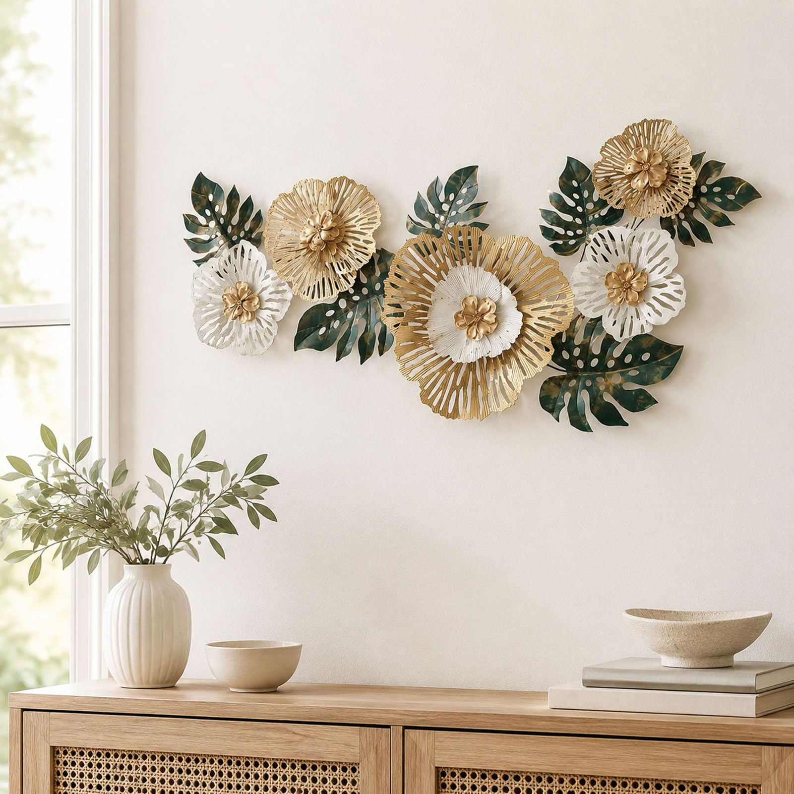 NNYCC Arte mural metálico Escultura metálica tridimensional | Texturas metálicas artesanales que realzan la decoración de su hogar Gran salón y decoración del hogar 138 x 57 cm