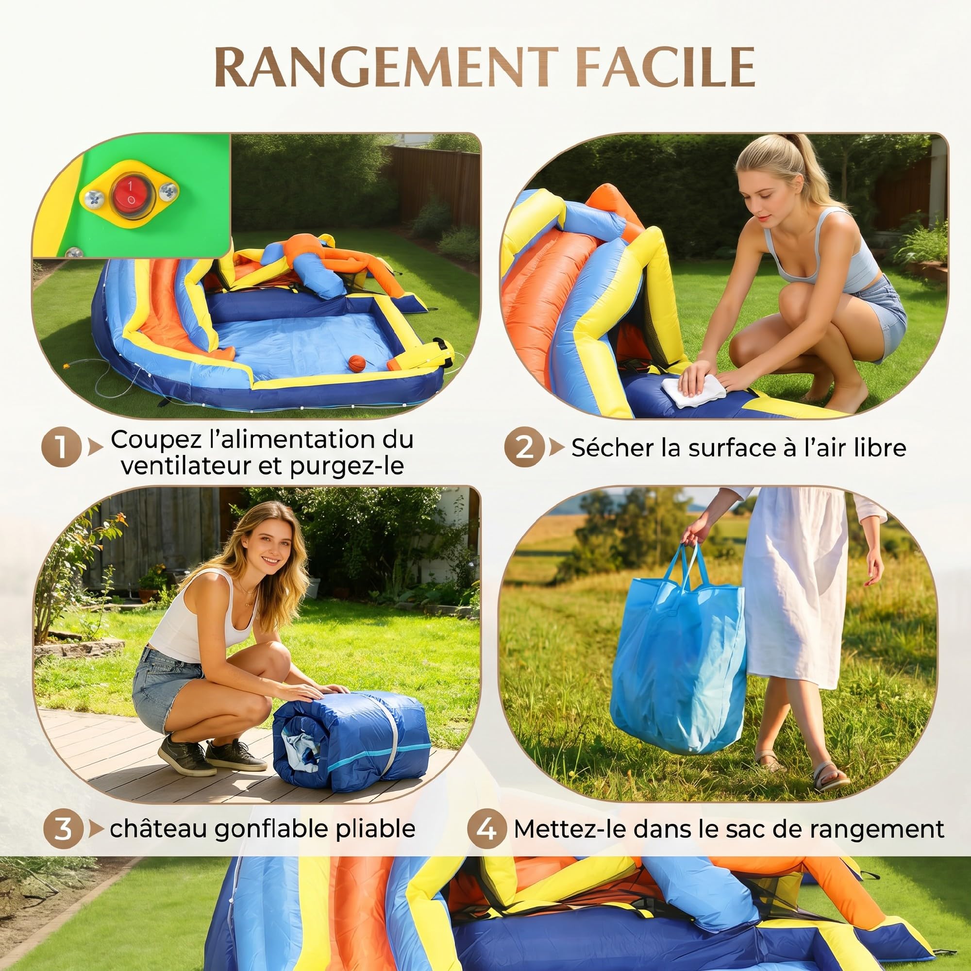 AIYAPLAY Château Gonflable avec souffleur 8 en 1 Parc Aquatique avec Toboggan, Trampoline, Piscine à balles, But de Football, Mur d'escalade, Panier de Basket, Jeu d'anneaux 350x325x210cm
