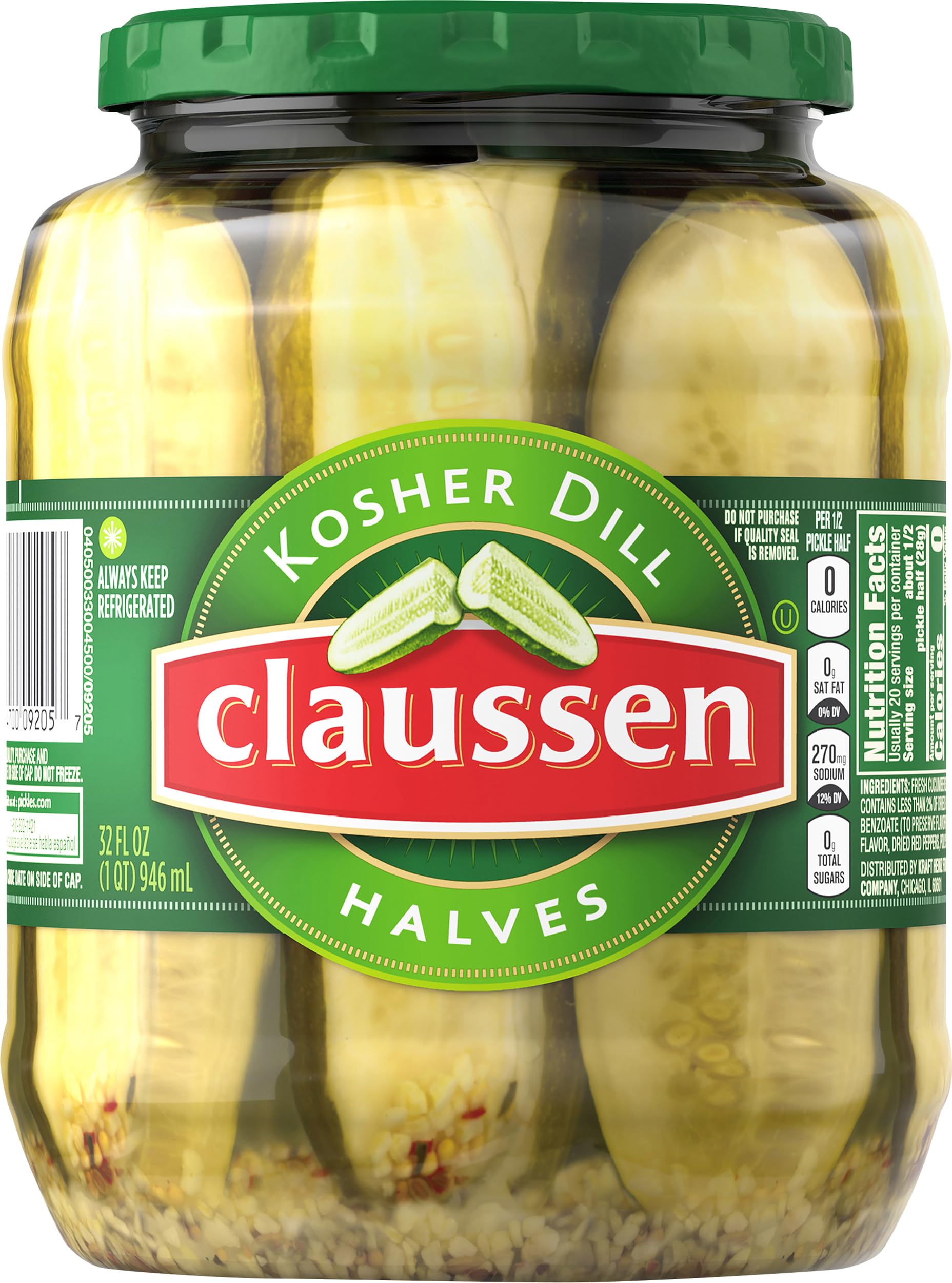 Claussen Kosher Dill Pickle Halves, 32 fl oz Jar