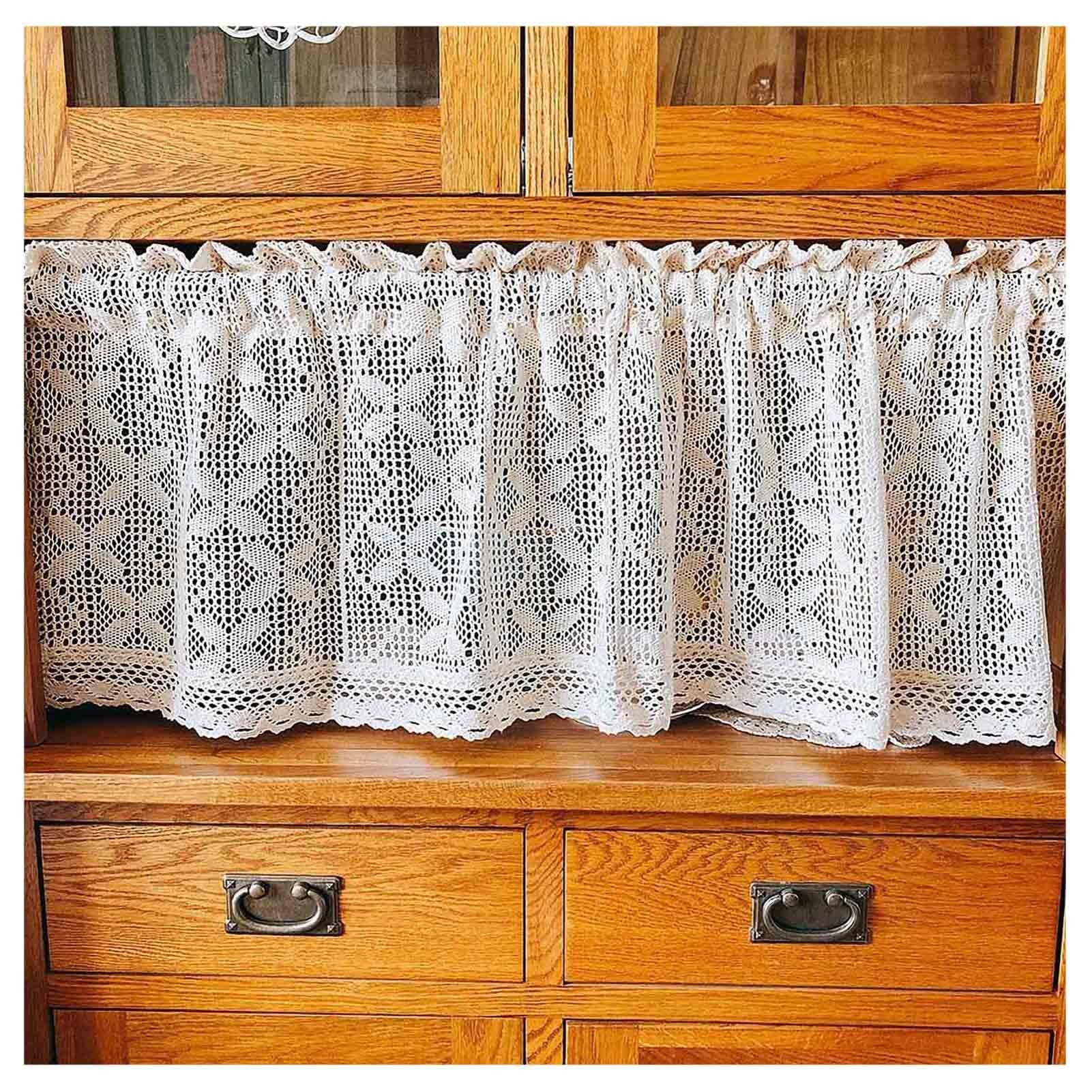 Cortinas cortas de geometría del ganchillo hechas a mano con exclusivo acabado bohemio textil