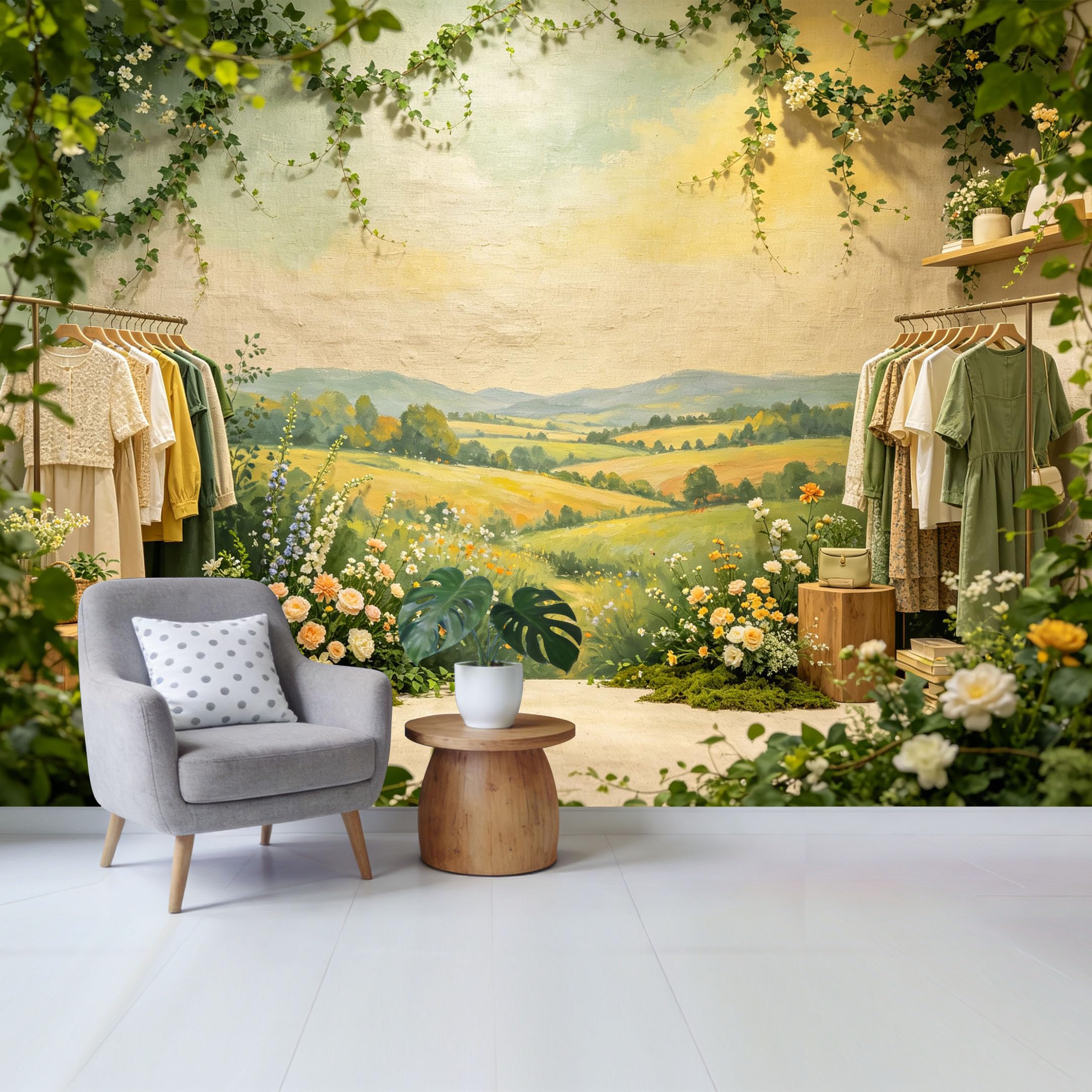 Qzlithotic Yq2605250898 Custom Size Wall Mural Vintage Oil Painting Pastoral Landscape Fields Flowers Botanical Art Selfadhesive Wall Fabric Removable Wallpaper For Home Office Decor