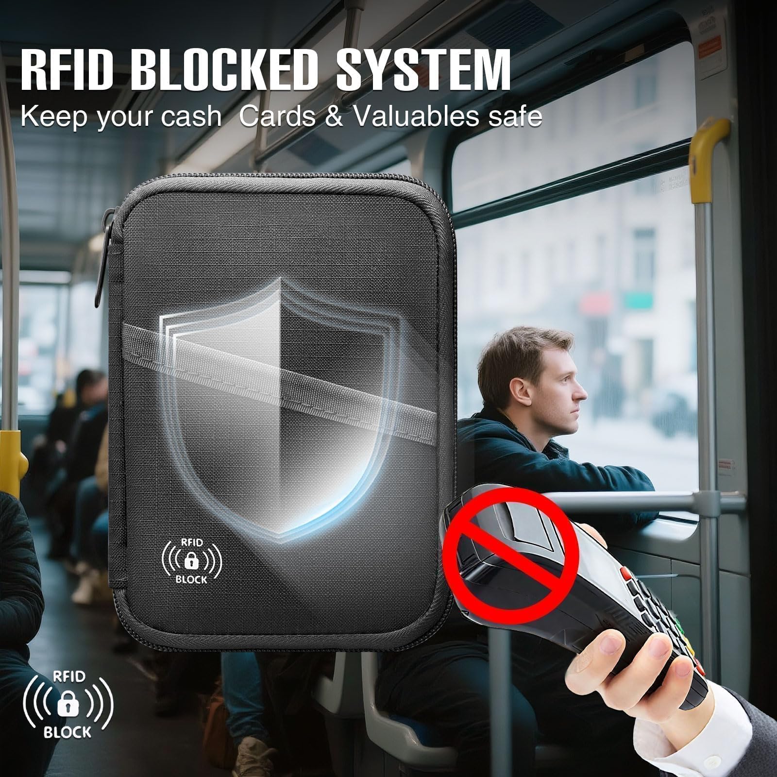 FIREDOG Porta passaporto da viaggio, blocco RFID, porta passaporto e portafoglio da viaggio per uomini e donne, nero