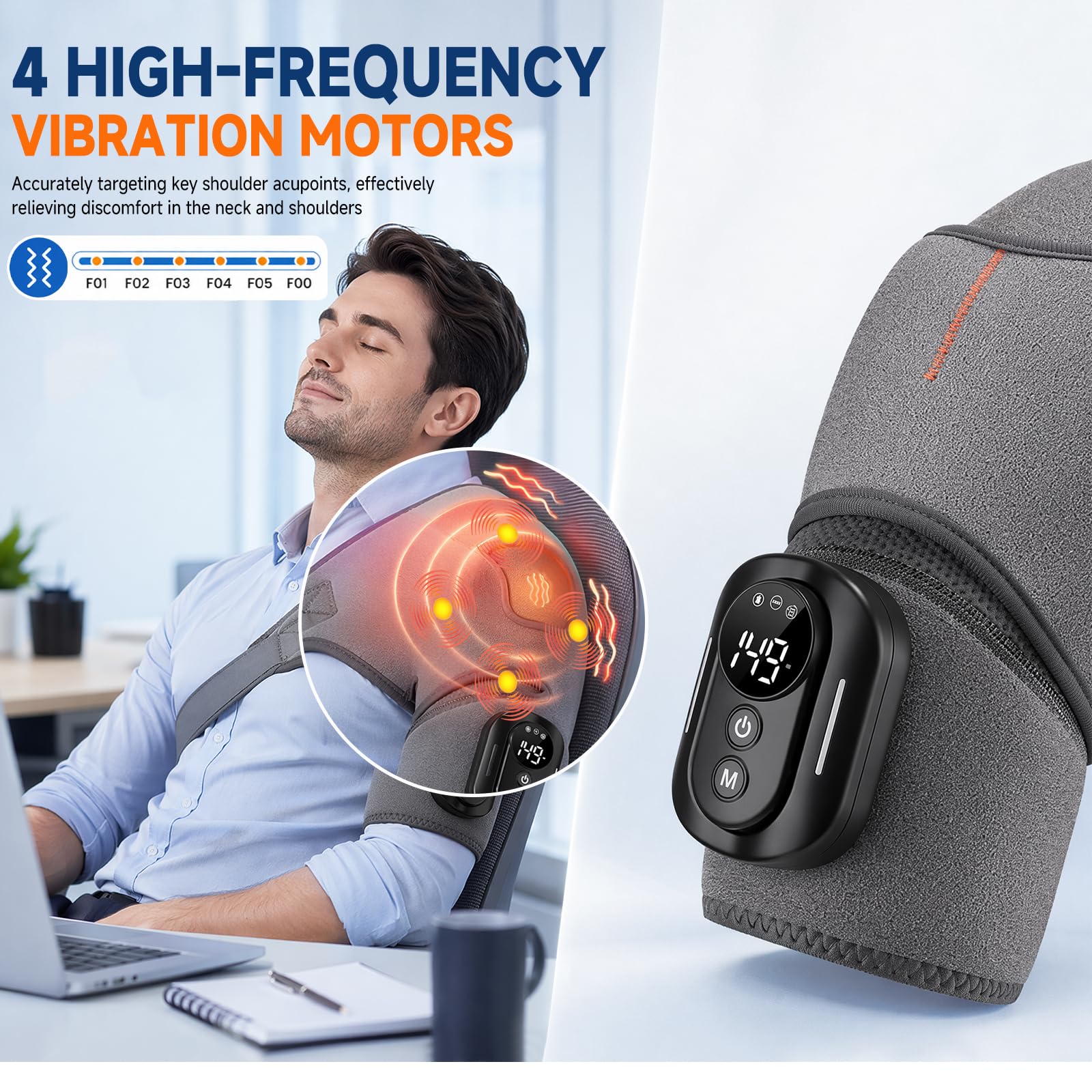 Triplo metodo - Massaggiatore per spalle con calore e vibrazione, 5 livelli di calore e 5 modalità, 5000 mAh, separazione magnetica, regolabile, traspirante, dispositivo per massaggio alle spalle
