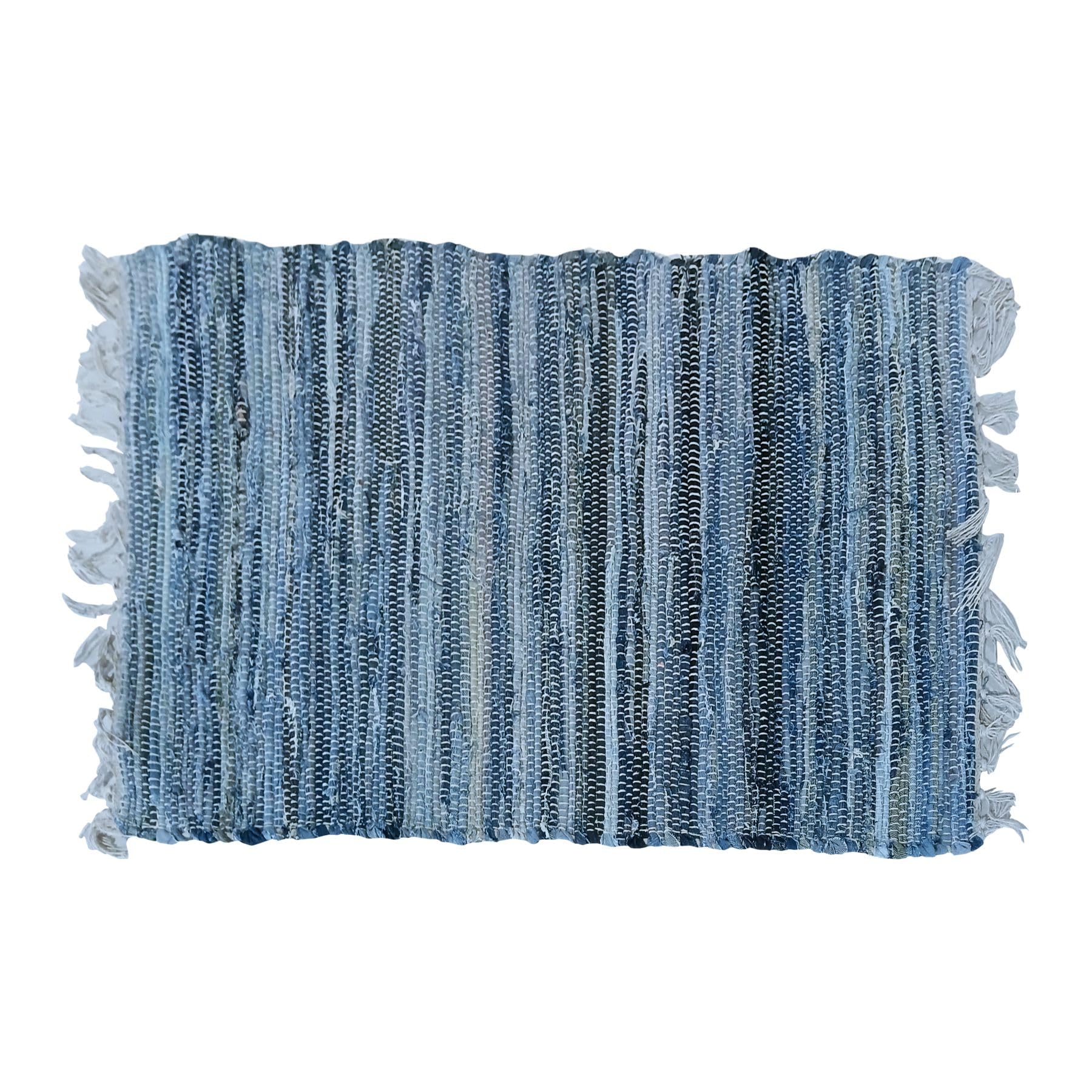 RelianceUK Coloured Chindi Rugs Handmade, Reversible, 100% Recycled Cotton, Washable Chindi Rag Rug | Area Rug, Runners Mat, Door Mat and Floor Mats (Denim, 50 x 80 CM)