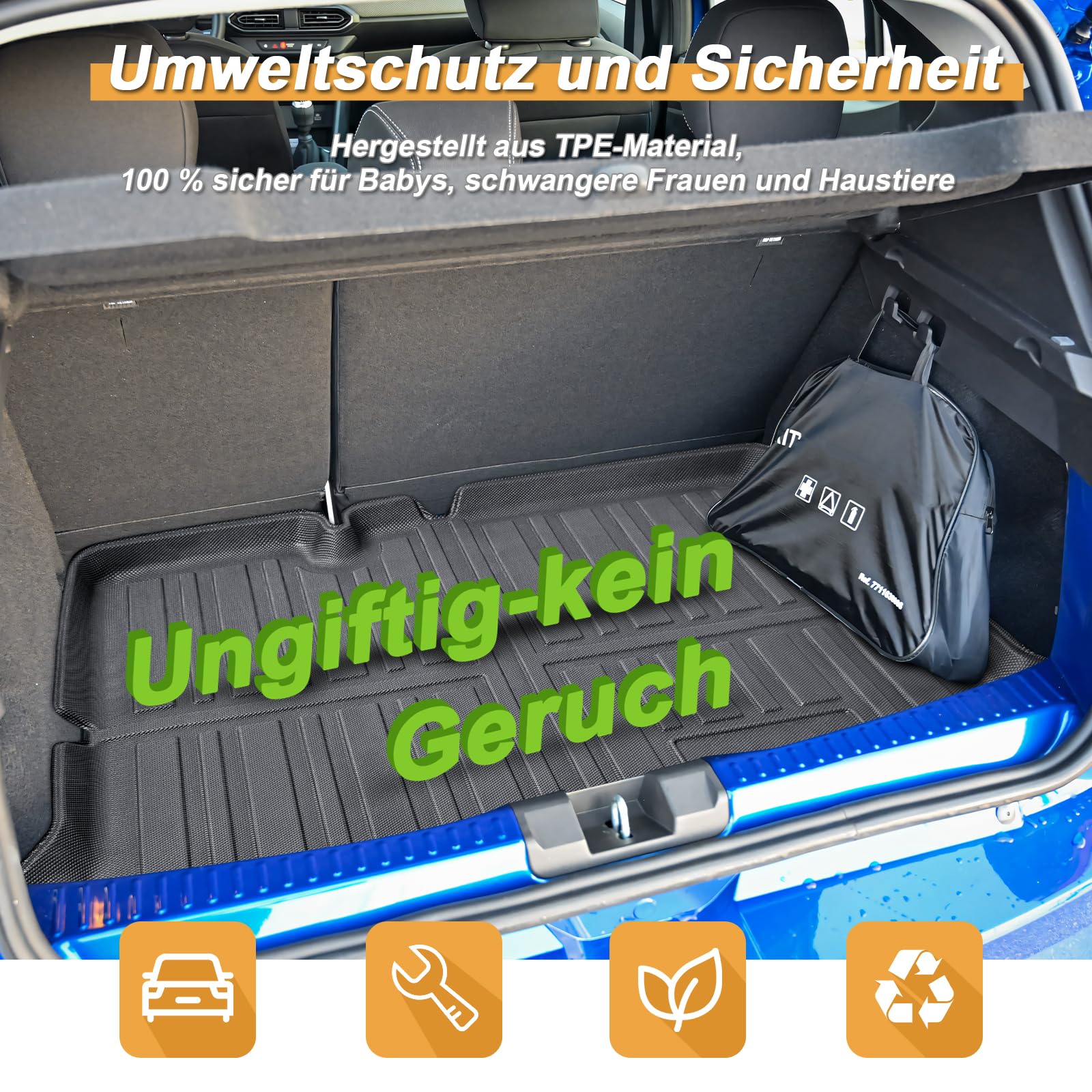 ECOZEN Alfombrilla Maletero 3D para Dacia Sandero 3/Stepway 3 2021-2026 TPE Alfombrilla (Inferior) de Goma para Maletero Impermeable antideslizante Borde Alto Todo Clima Alfombrilla Maletero Sandero 3