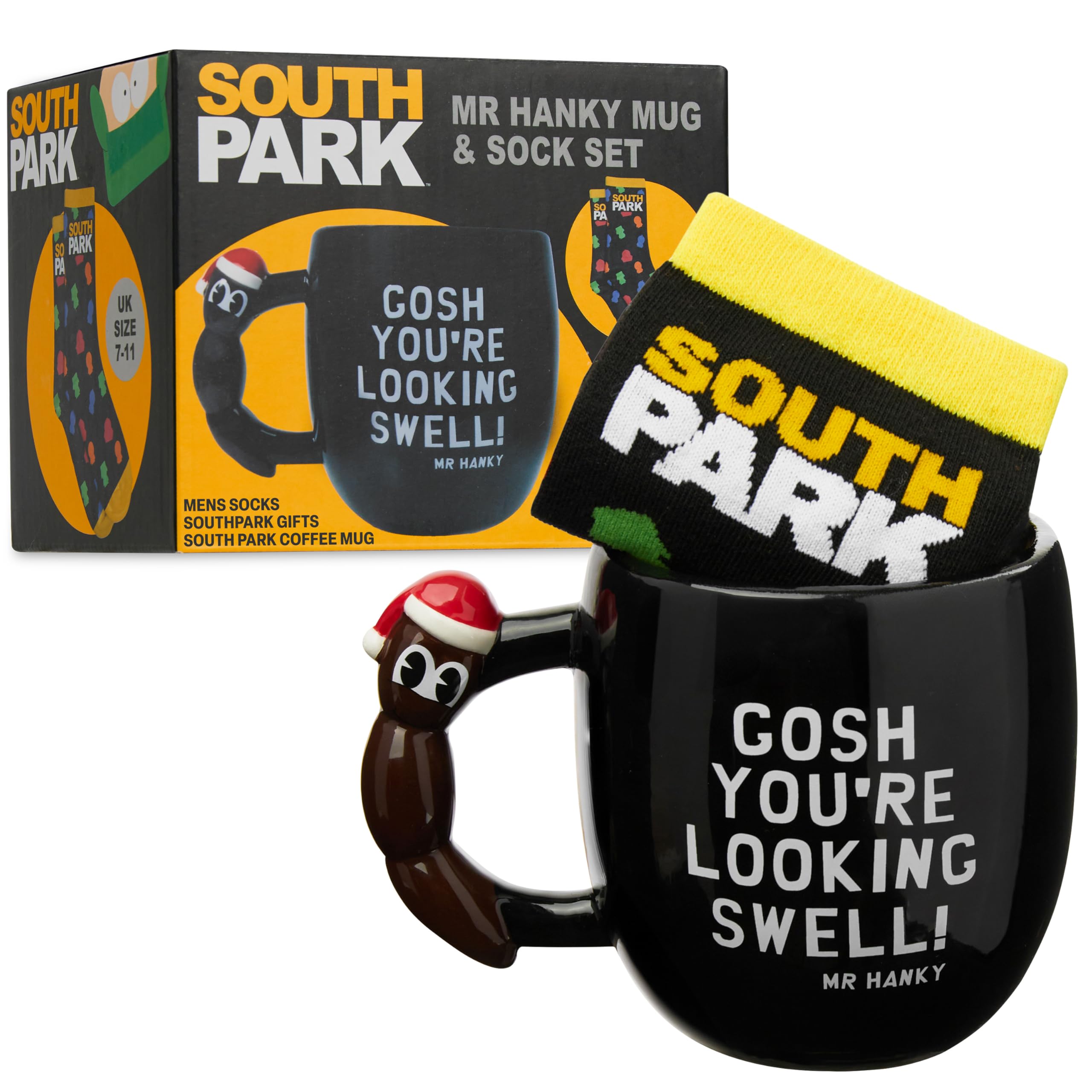 South Park Mug & Socks Gift Set, 330ml Ceramic Coffee Tea Mug & Soft Casual Sports Calf Socks Set, Novelty Funny Gifts, Secret Santa Gifts for Him (Multi Mr Hanky)