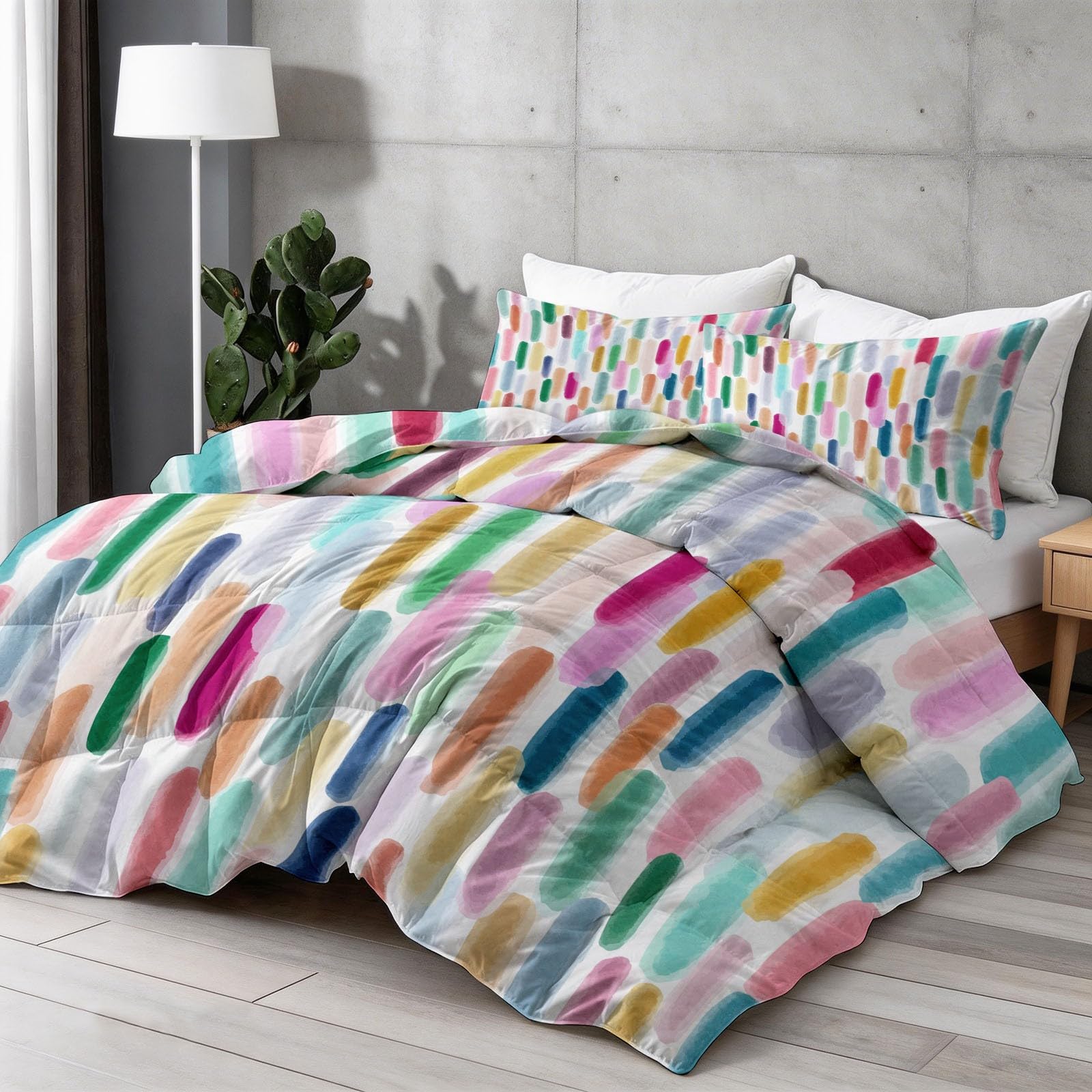 Minimalistyczna dwustronna kołdra 135 x 200 cm akwarela gradient pionowe paski blok kolorowe kołdry drukowane 4 pory roku, wielokolorowa pikowana kołdra bez poszwy na lato zimę dla 2 osób