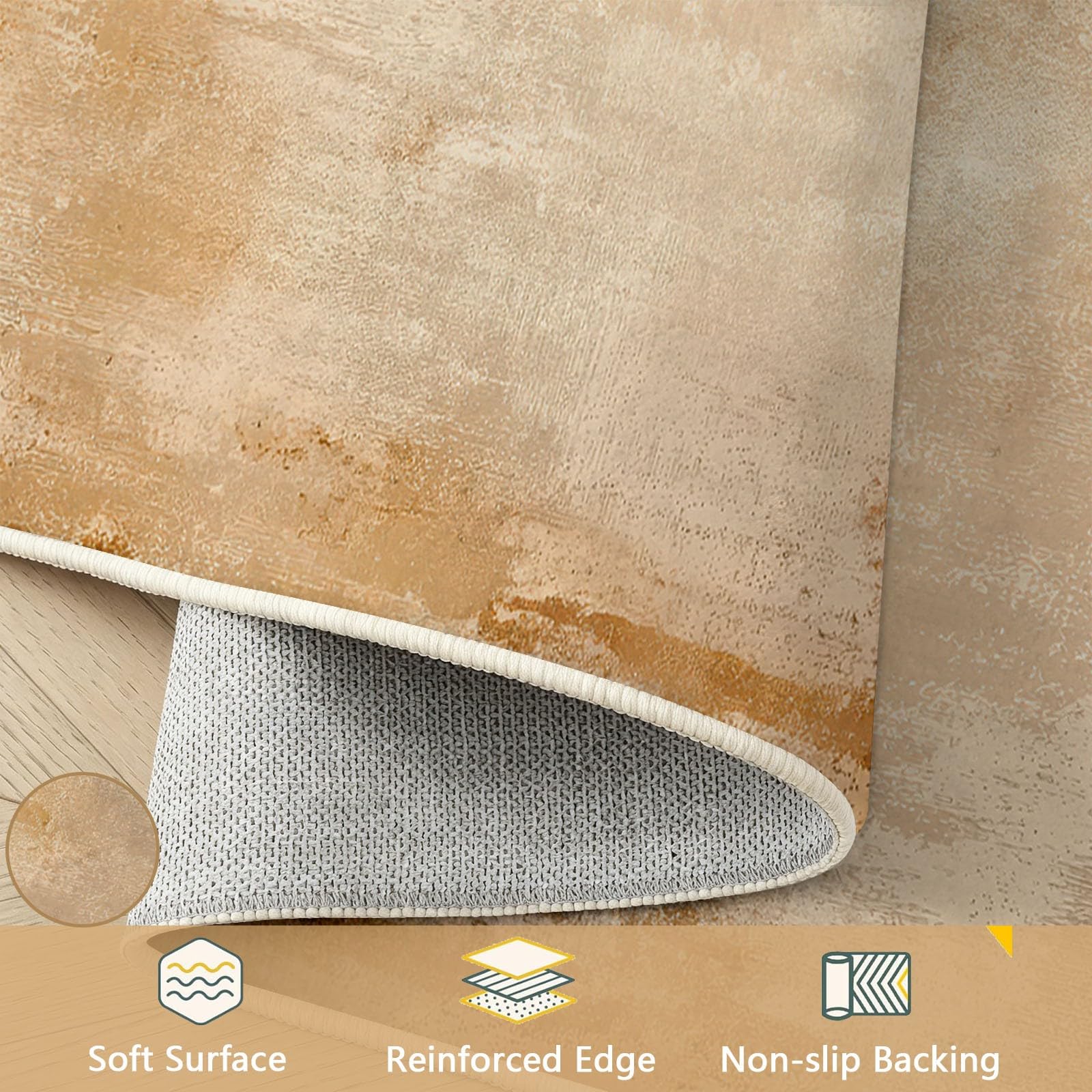 Beige Tapis Salon Lavable en Machine 80 x 150 cm Poil Ras Doux Vintage Américain Rustique Descente de Lit AntidéRapant Grain De Bois Effet Vieilli pour Chambre Interieur Salle a Manger Bureau Cuisine