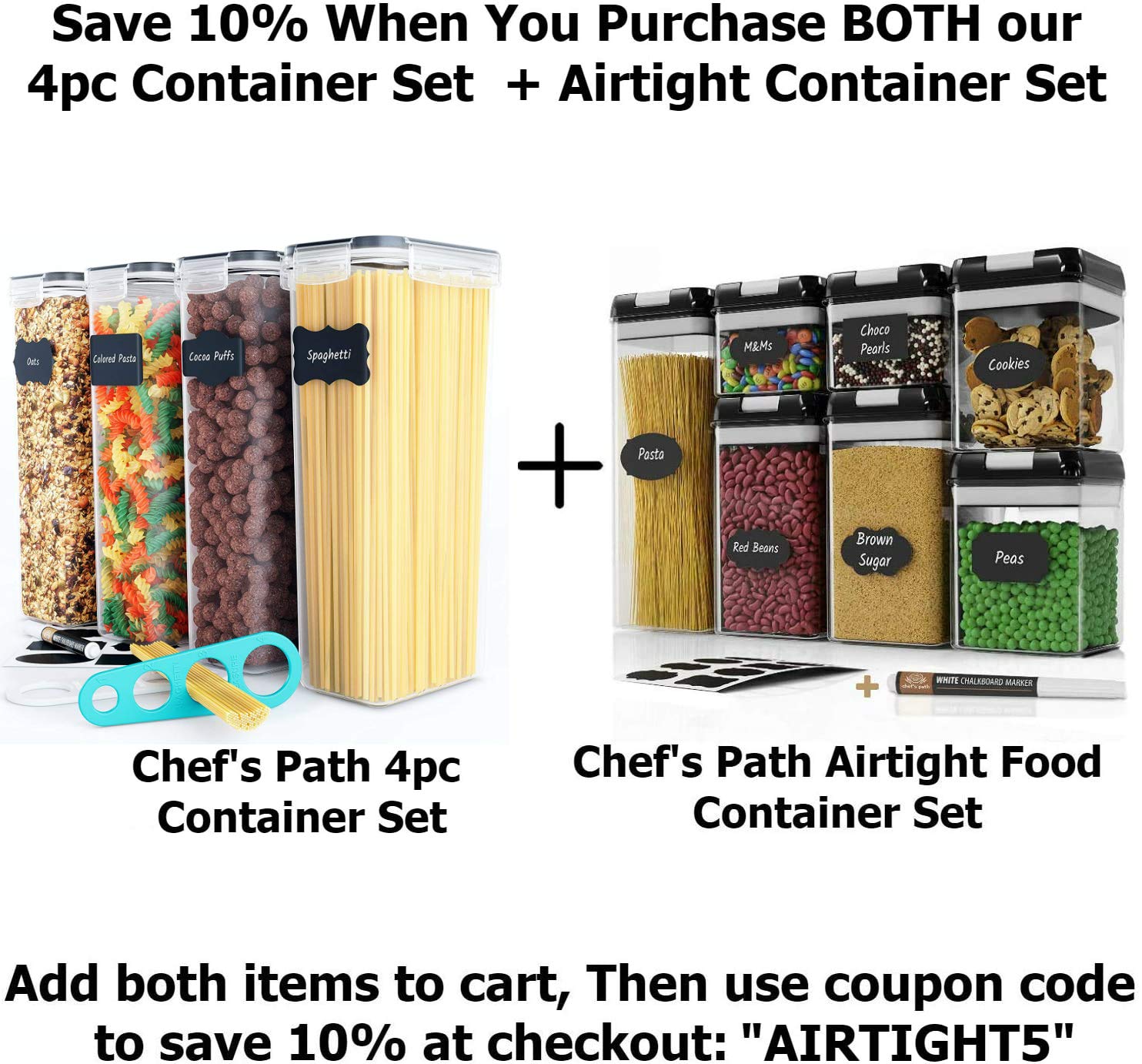Chef's Path Food Storage Containers for pantry Ideal for Spaghetti