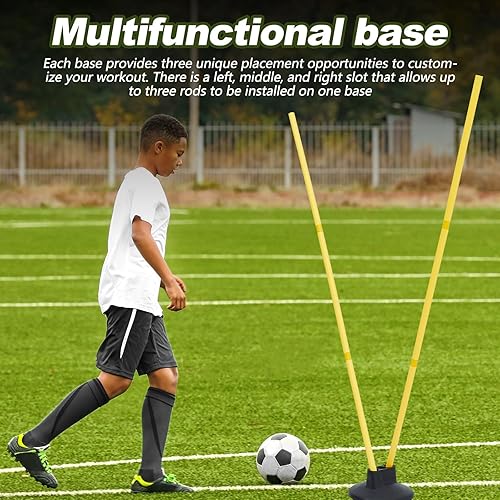 Miniatura 2 de Wenqik Juego de 12 bastones de agilidad de fútbol con 6 bastones de entrenamiento, bases de fútbol, poste de velocidad desmontable, altamente