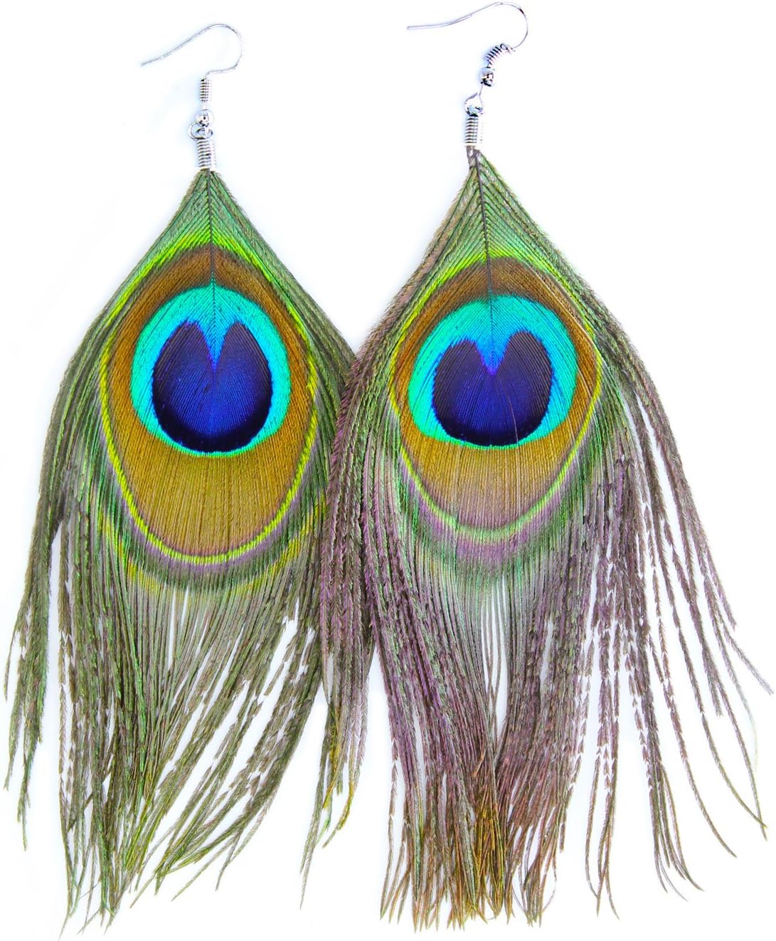 Native Feather Dangle Earrings for Women Long Peacock Boho Hook Earring