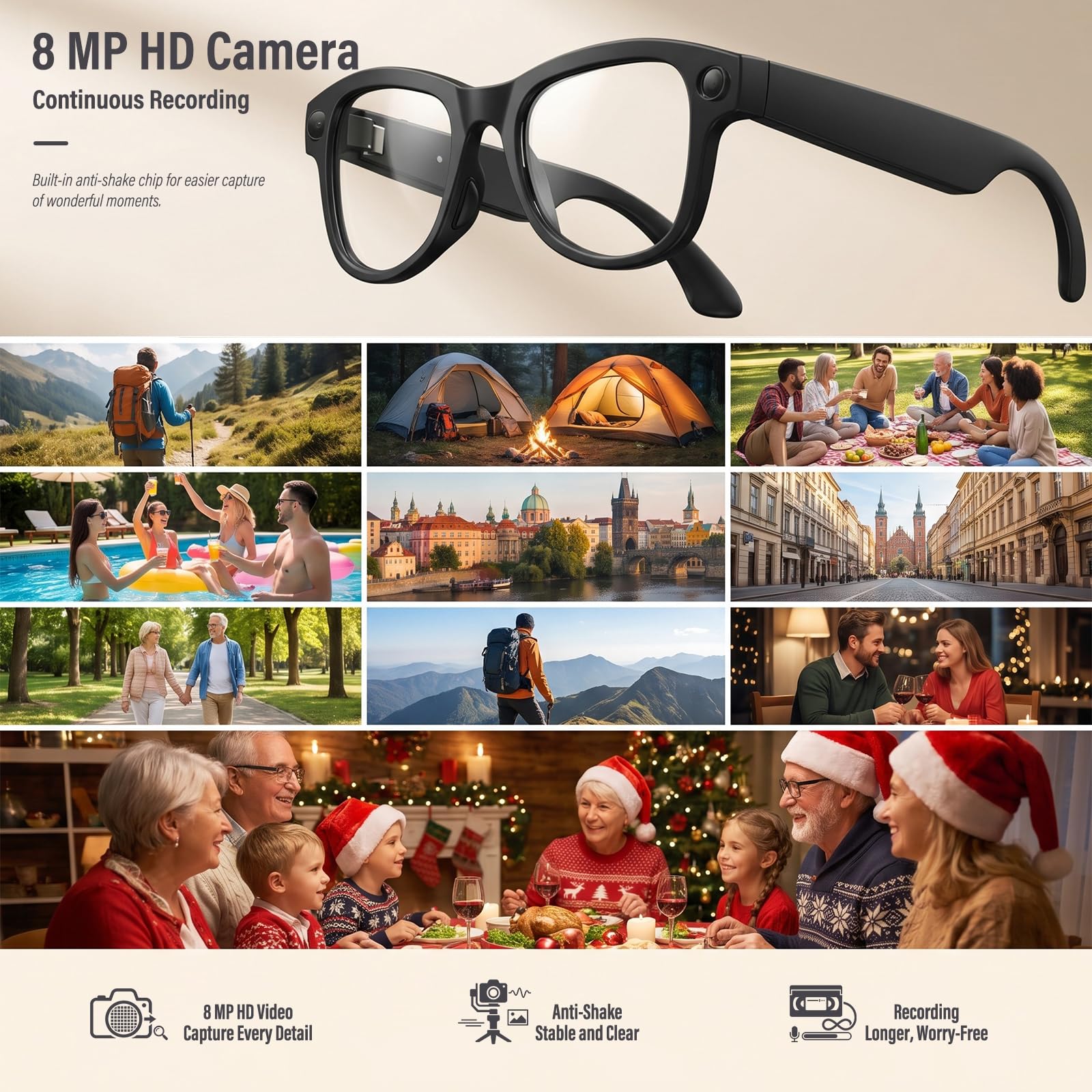 LIROPAU AI Smart Glasses con fotocamera da 8 MP, occhiali intelligenti