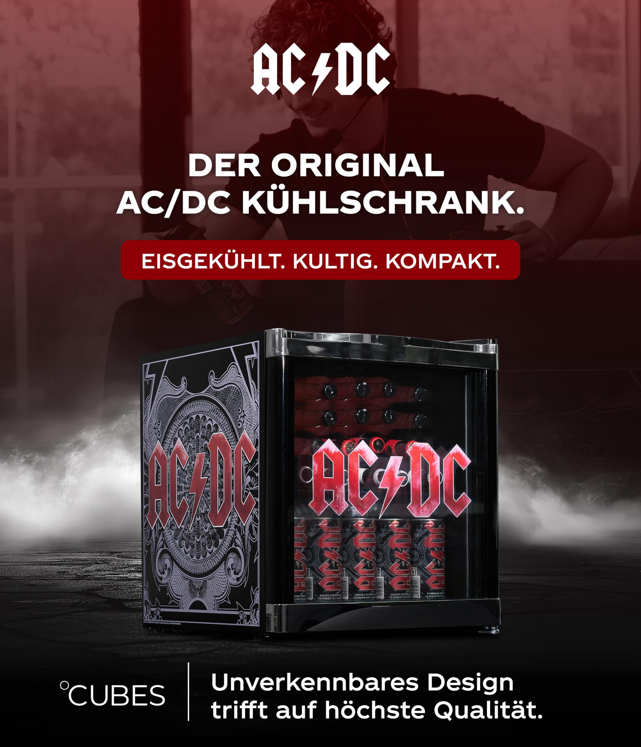 CUBES AC/DC Mini Kühlschrank 48 L Getränkekühlschrank mit Glastür wechselbarem Türanschlag leise 39 dB energieeffizient