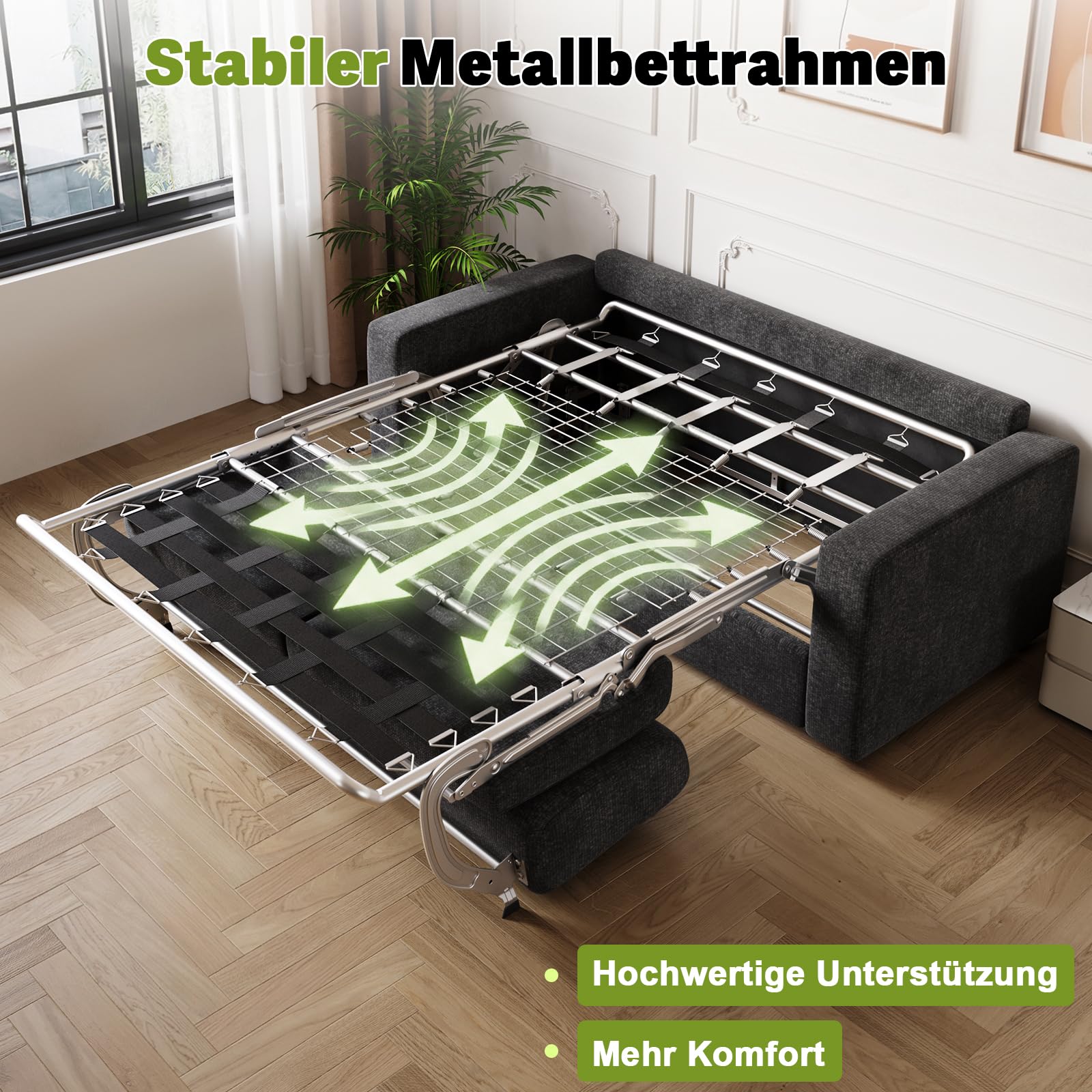 Devoko Schlafsofa mit Matratze 2 Sitzer Sofa 190 cm breit mit Schlaffunktion Ausziehbares Schlafcouch Chenille Couch Klappsofa für Wohnung und Wohnzimmer, Schwarz