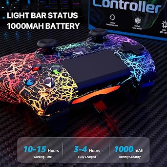 ISHAKO 2Pack Controller for PS4, Wireless Game Controller for PlayStation 4/PC Windows/PS3, Control 2Pack with Adjustable RGB Light/1000mAh Battery, Double Vibration- White & Black