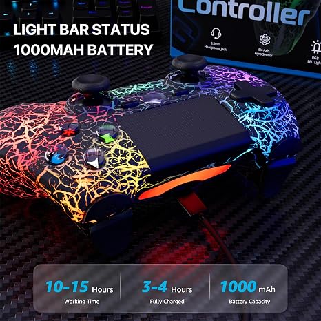 ISHAKO 2Pack Controller for PS4, Wireless Game Controller for PlayStation 4/PC Windows/PS3, Control 2Pack with Adjustable RGB Light/1000mAh Battery, Double Vibration- White & Black