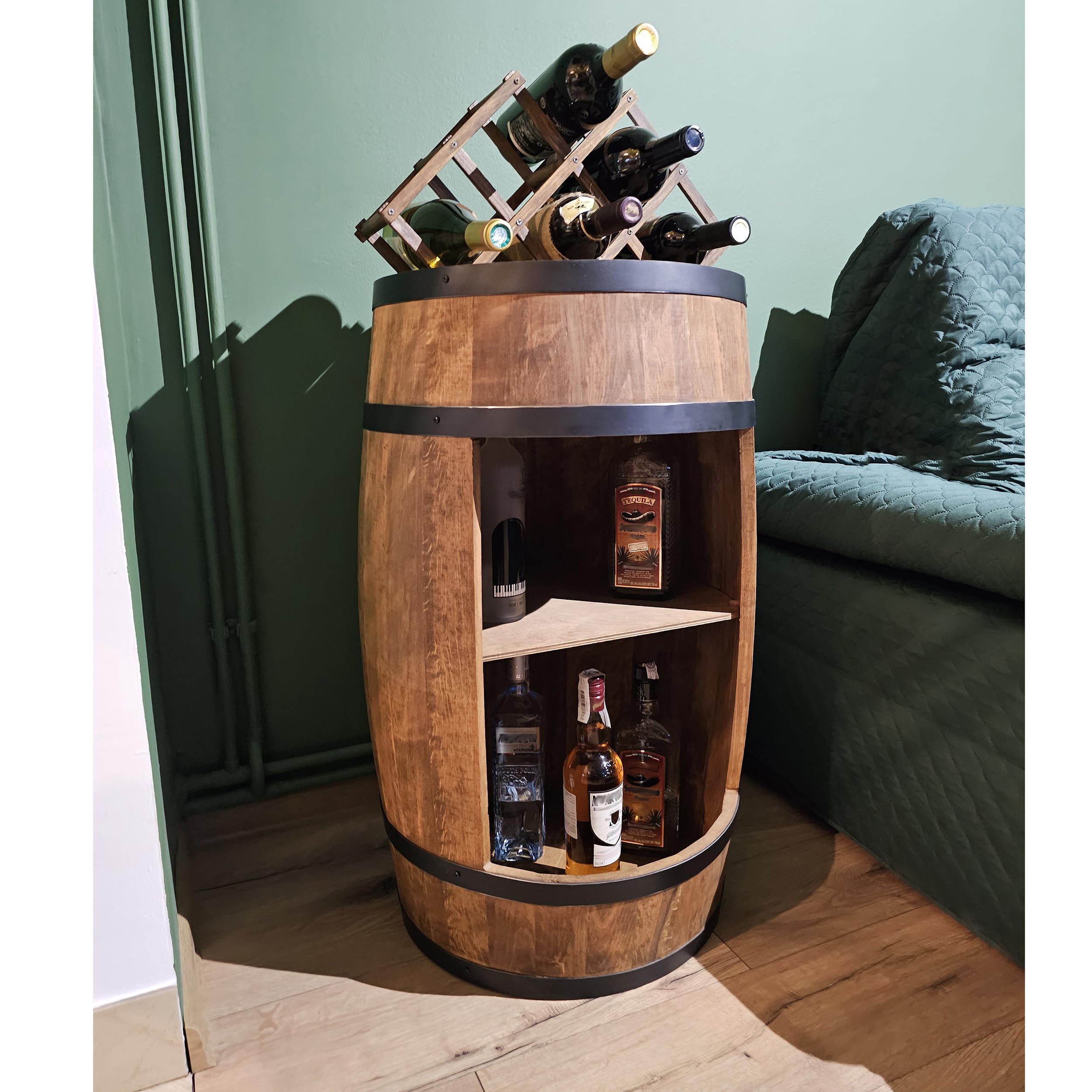 CREATIVE COOPER Fass bar LED RGB mit Weinhalter - Weinregal - Holzfass Hausbar 80x50cm - Rustikaler deko Barschrank Weinständer – Weinschrank (Wenge)