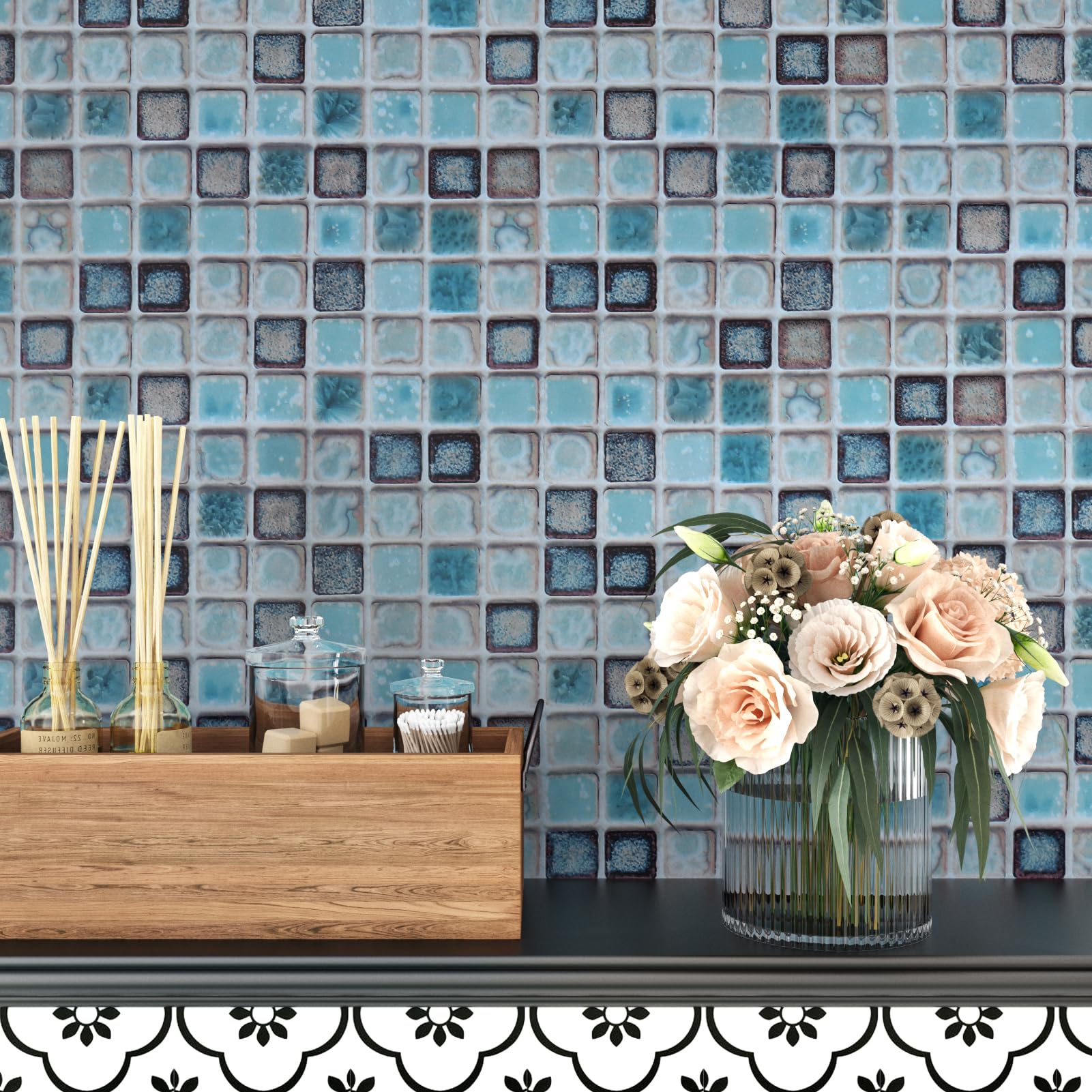 Mosaic Bathroom Pattern Wallpaper D C FIX WATERPROOF WALLPAPER BLUE
