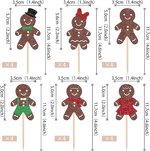 Miniatura 2 de 24 piezas de adornos navideños para cupcakes de hombre de jengibre con purpurina para hombre, niño o niña, para fiesta de cumpleaños, suministros de