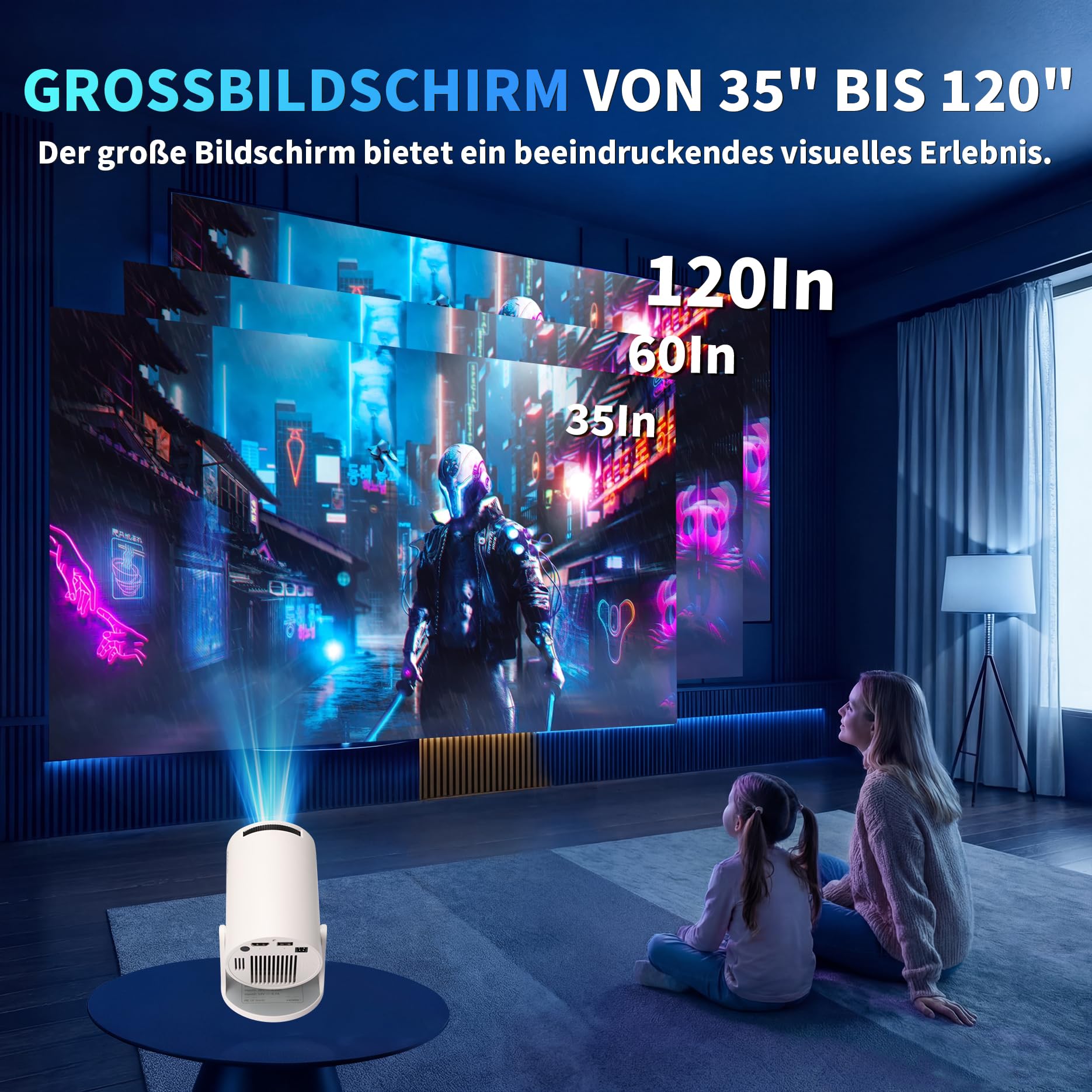 Mini Beamer Unterstützt 4K 1080P 2026 Neuer Tragbarer Projektor mit 5G WiFi 6 und BT 5.4, Beamer Klein Projektor mit Automatische Trapezialkorrektur 180 ° Drehung für HDMI/Tv Stick/USB/Laptop, Weiß