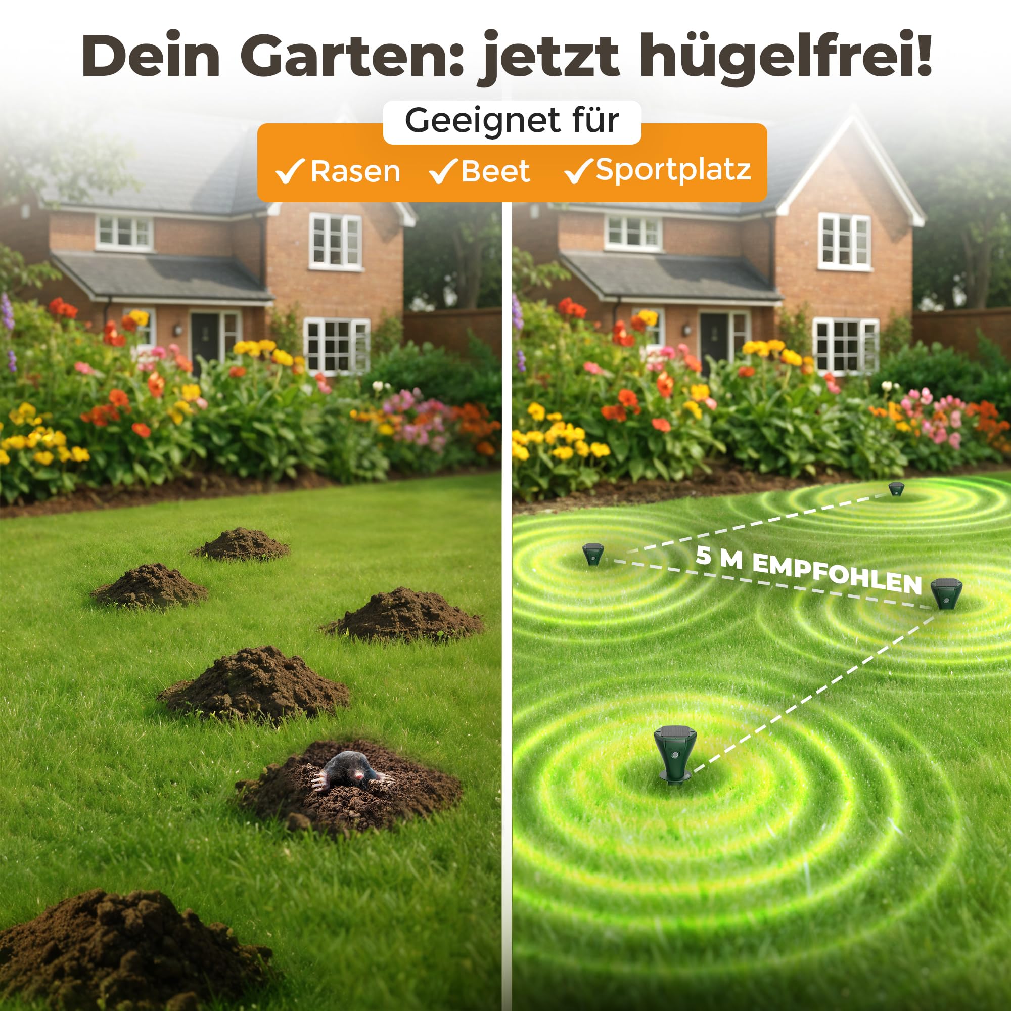 EdenGardens SOLAR MOLE PRO Maulwurf Vertreiber bestes Mittel gegen Wühlmäuse & Maulwurf - Maulwurfschreck Maulwurfvertreiben (4er Set)