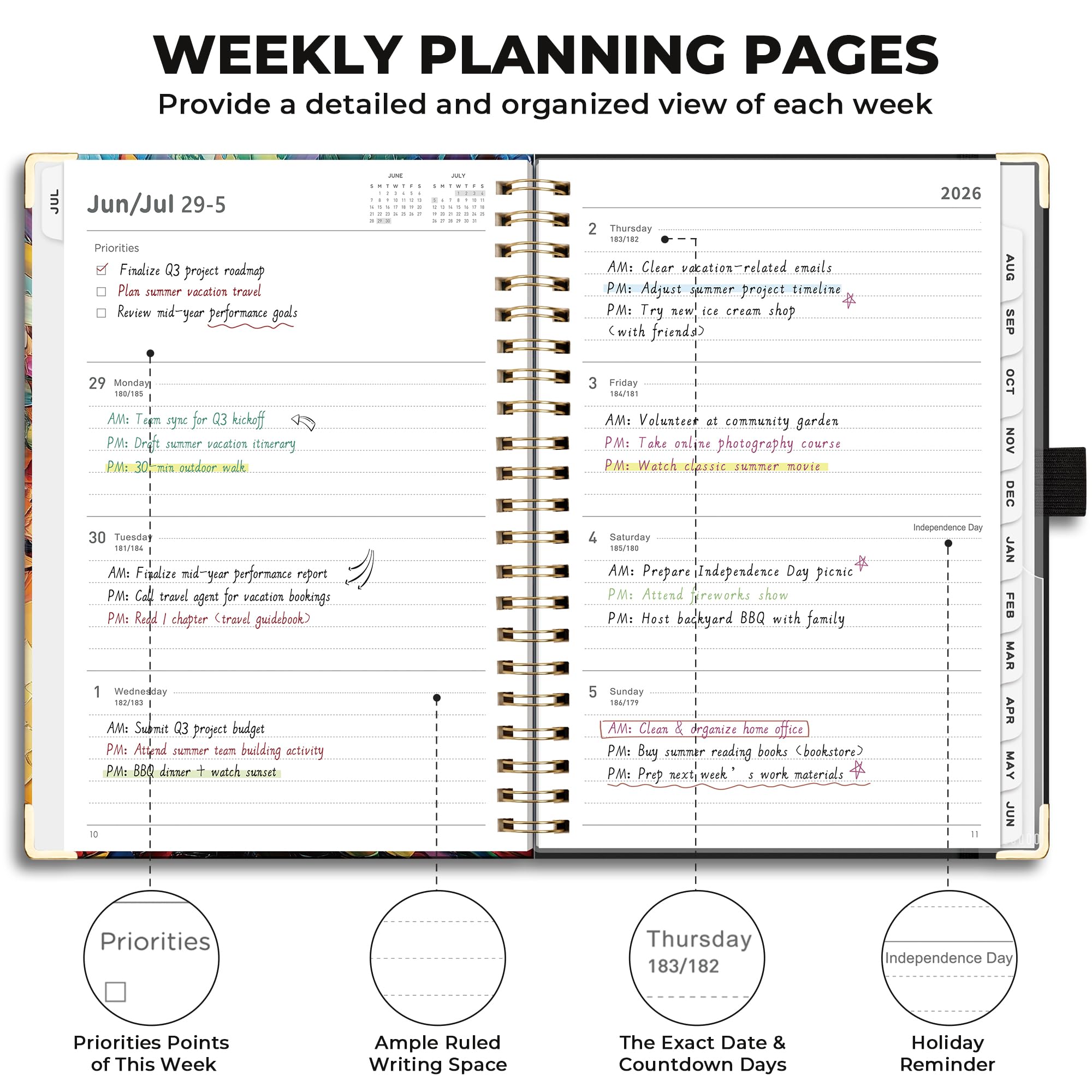 AHGXG Agenda académica 2026-2027, julio de 2026 a junio de 2027, semanal y mensual, 8.5 x 11 pulgadas, tapa dura, encuadernado en espiral, calendario, agenda para mujeres, estudiantes, escuela