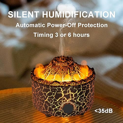 Miniatura 3 de Difusor de aceite esencial de aromaterapia, difusor ultrasónico de niebla fría de 18.9 fl oz con llama y volcán, 2 modos de niebla, para dormitorio