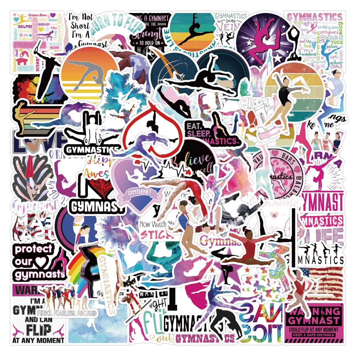 100 Pcs Gymnastics Water Bottle Laptop Computer Skateboard Phone Luggage Guitar DIY Decal Stickers for Students Kids Teens,Album, Crafts, Calendar, Planner Aesthetic Gym Exercise Stickers
