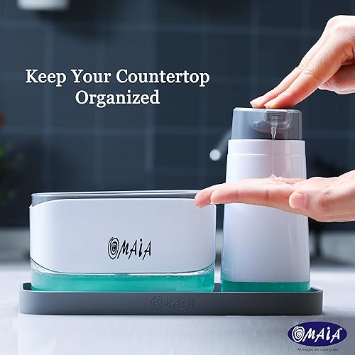 Miniatura 8 de OMAIA Juego de dispensador de jabón de cocina 4 en 1 y dispensador de jabón de cocina 2 en 1 con soporte de esponja