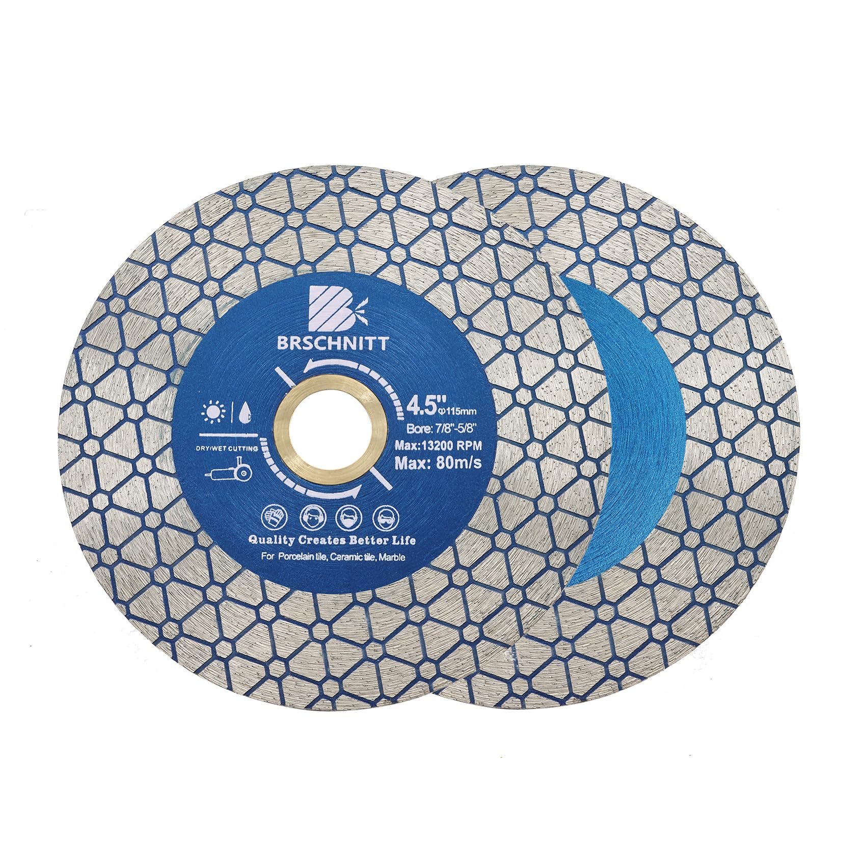 Diamond Saw Blade Tile Cutting Disc - BRSCHNITT 2pcs 4.5 Inch for Cutting Granite Porcelain Ceramic Marble Artificial Stoneware Edge Grinding for 7/8”- 5/8” Arbor angle grinder — image 1