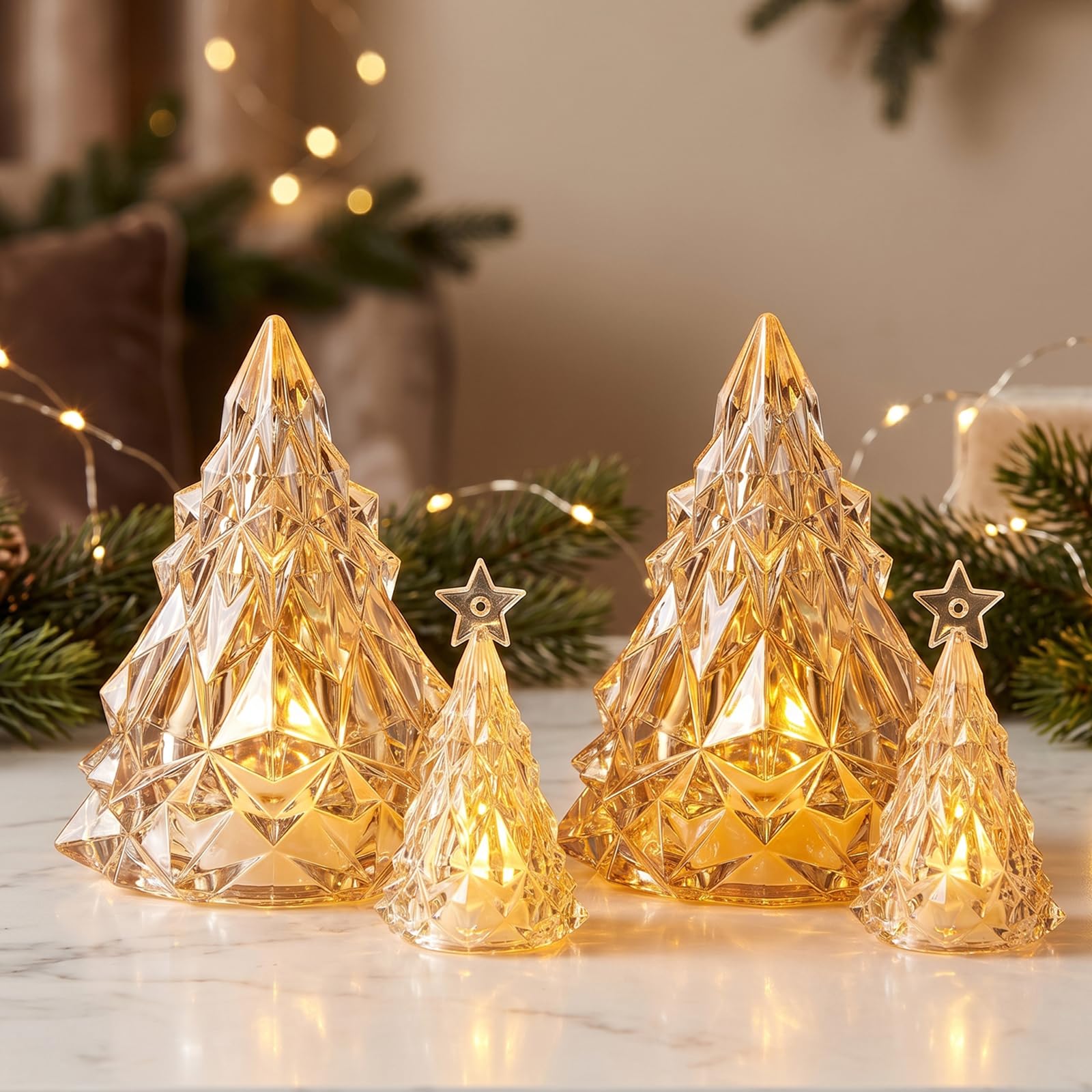 Melofo 4 Packs Tabletop Christmas Tree Light, Mini Christmas Tree Lamp