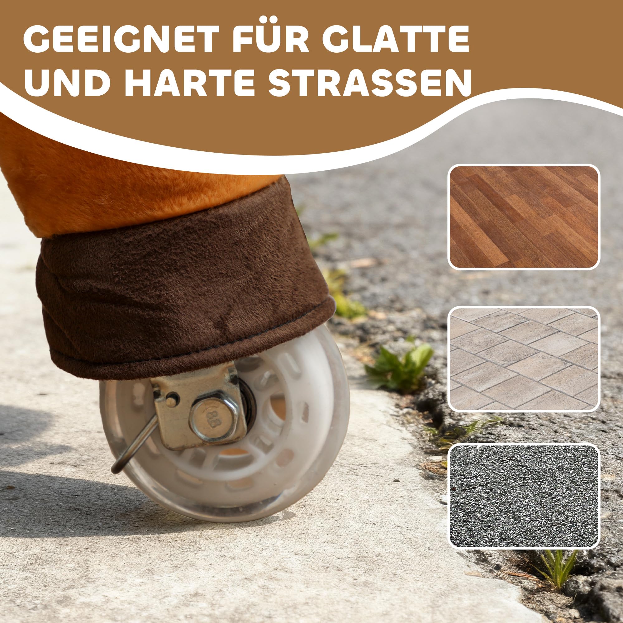 AIYAPLAY Reitpferd, Spielpferd zum Reiten mit Sattel Rollen, 75 cm Stehpferd, Plüschpferd für Kinder 3-5 Jahre, bis 25 kg, Dunkelbraun