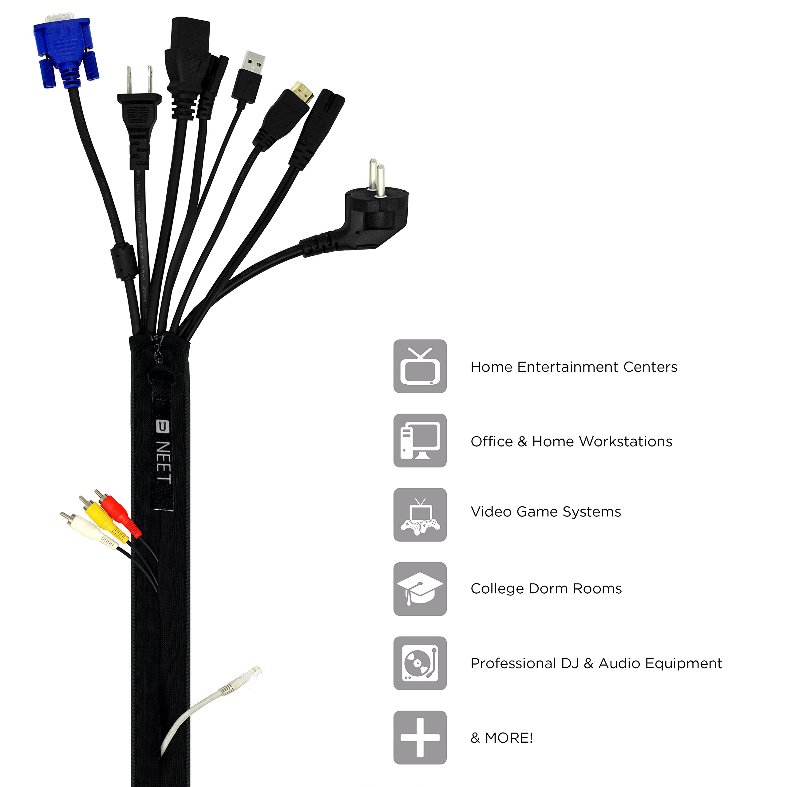 Neet Cables eléctricos XL poliéster Spandex y Nylon hogar y oficina organizador de consola de medios de comunicación funda con cremallera completa