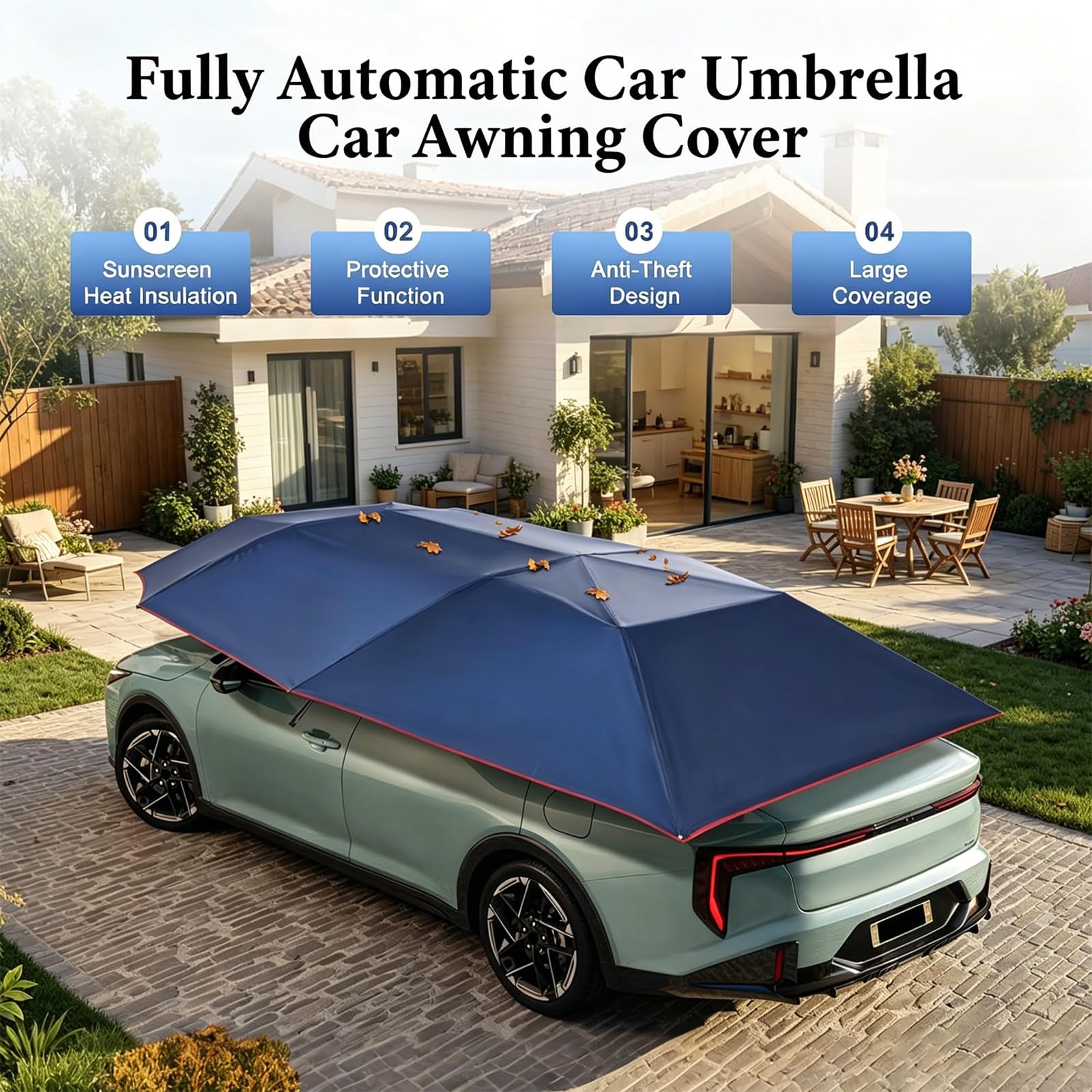 Tenda Ombrello per Auto Completamente Automatica, Carport Mobile Pieghevole Portatile, per Parcheggio Quotidiano, Saloni Auto Ed Eventi All'aperto Length-5m