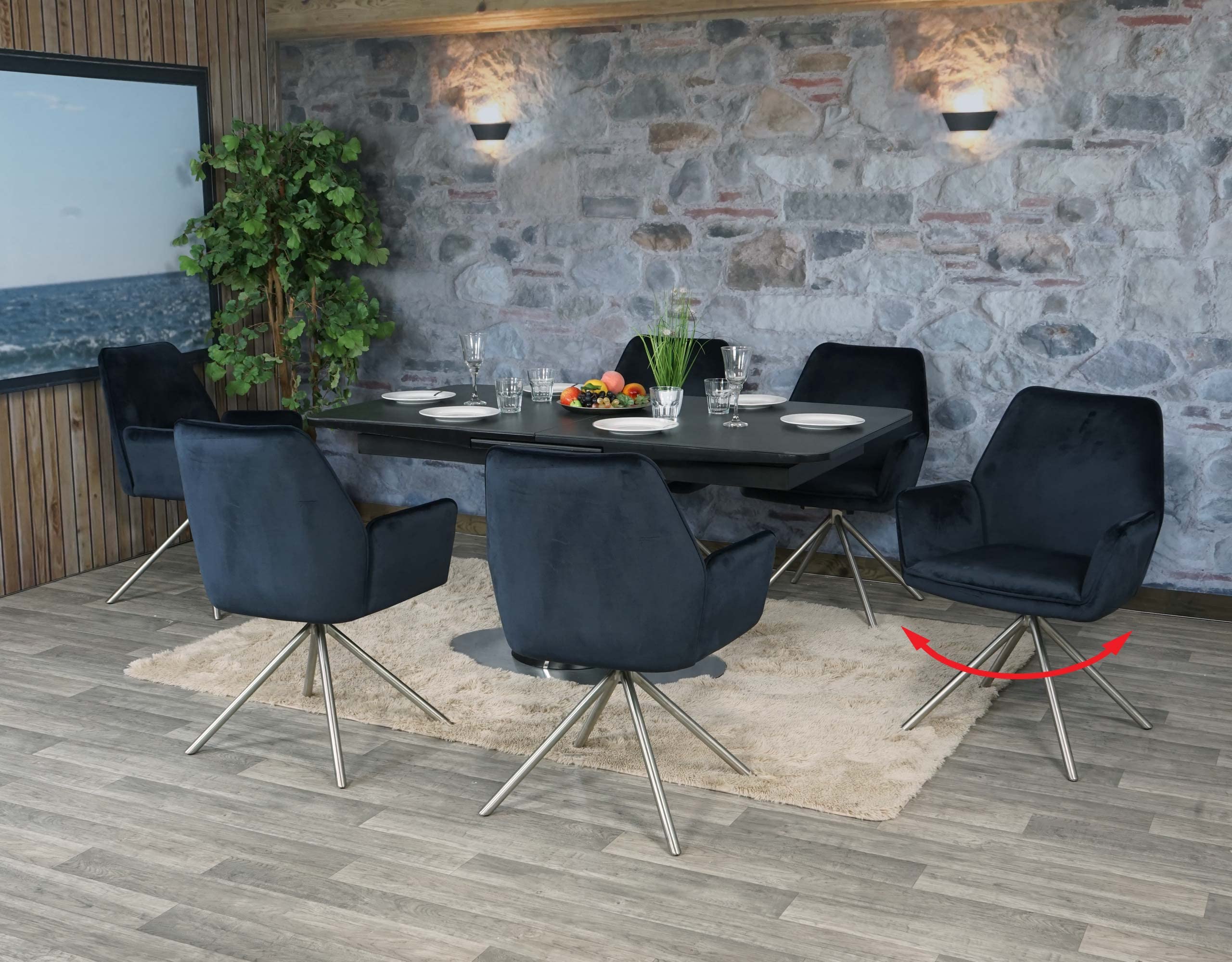 Set van 6 eetkamerstoelen HWC-G54, keukenstoel stoel, textiel/imitatieleer roestvrij staal Set van 6 eetkamerstoelen HWC-G54, keukenstoel stoel, textiel/imitatieleer roestvrij staal