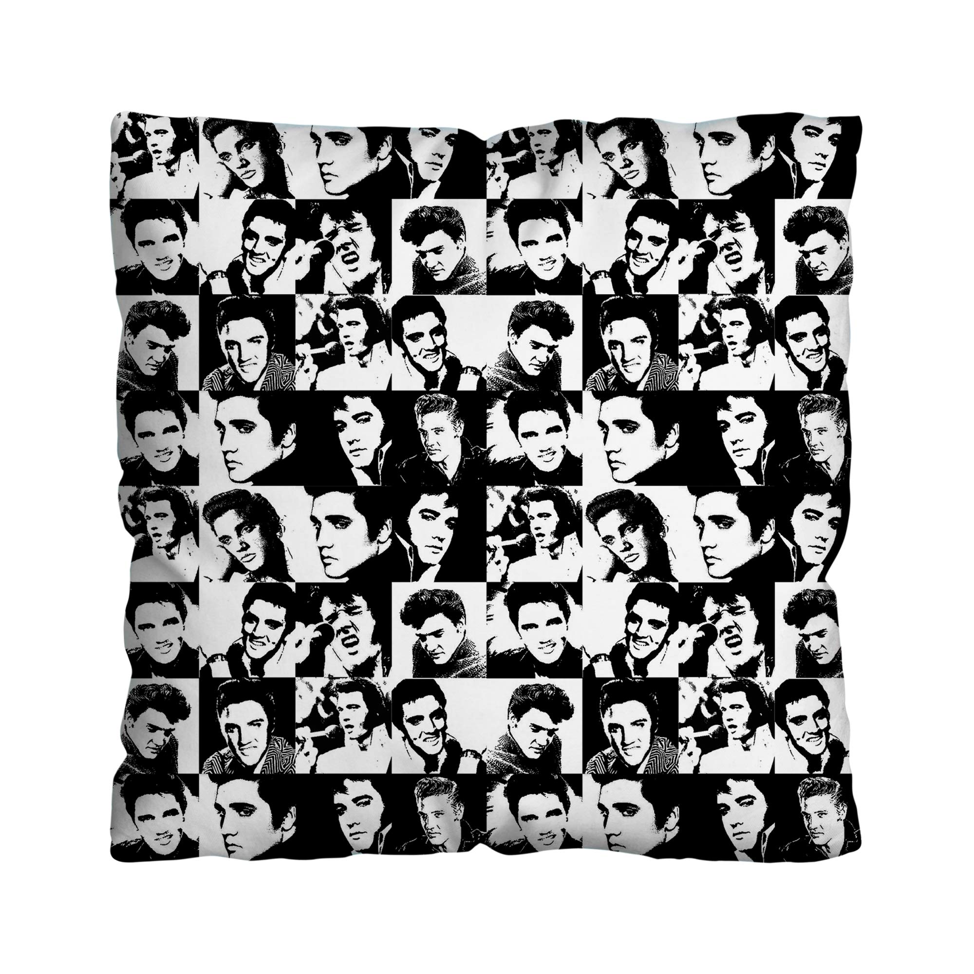 L&S Prints Foam Designs Multicoloured B&W Checked Elvis Presley Design 18X18 Inch Celebrity Cushion