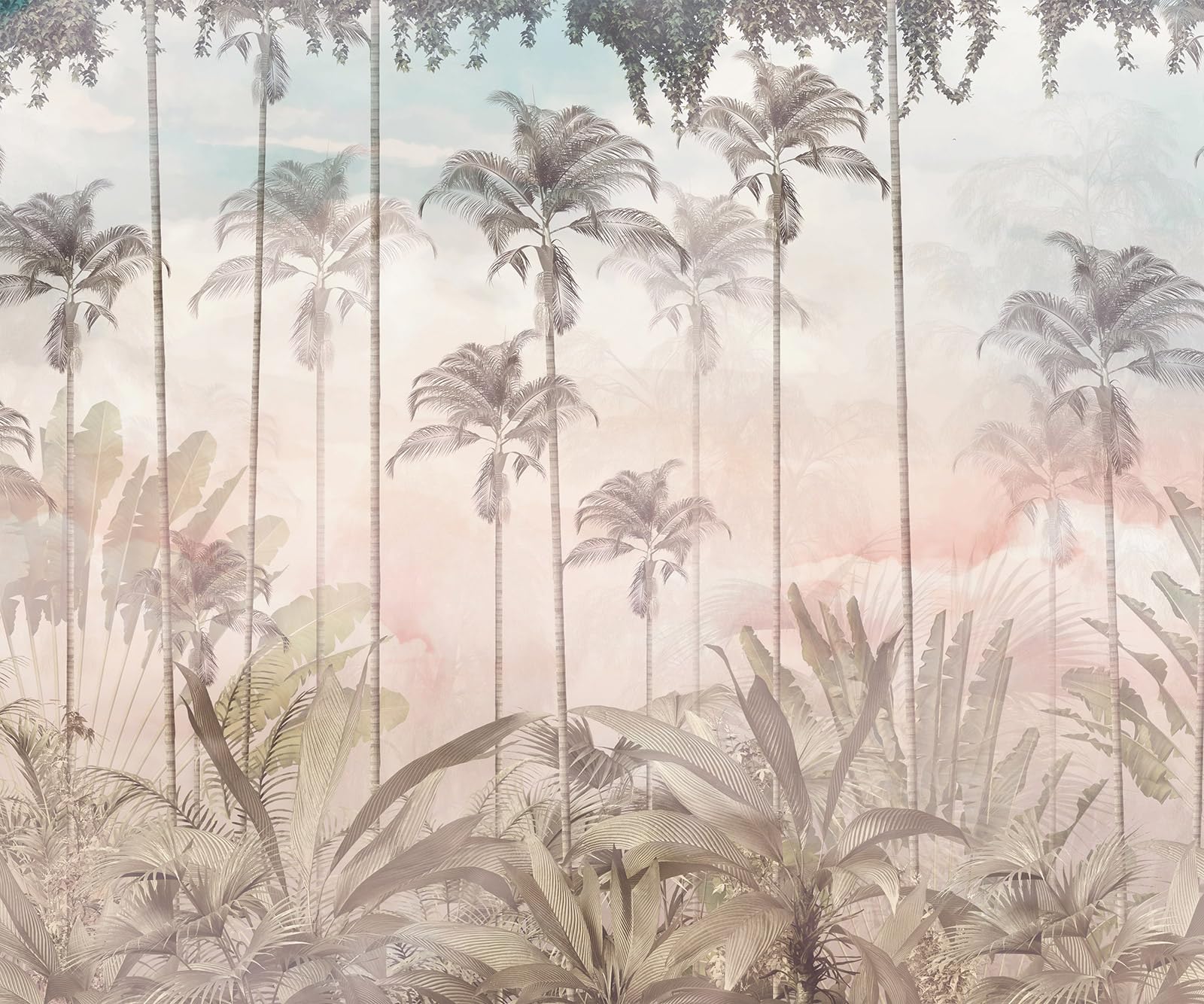 Papier peint panoramique forêt tropicale pour salon moderne Lumalea