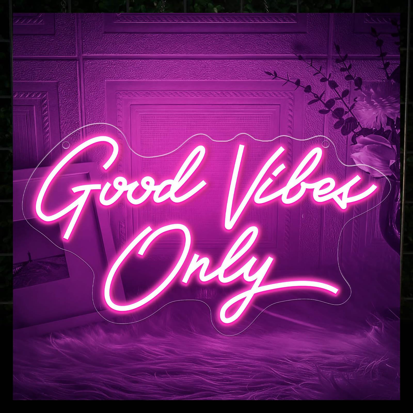 Good Vibes Only Neonschilder für Wanddekoration, rosa LED-Schild für Schlafzimmer, Party, Bar, Salon, Zimmer, Wanddekoration, Hochzeit, Bar, Zuhause, Mädchenhöhle - Beste Geschenke für Weihnachten